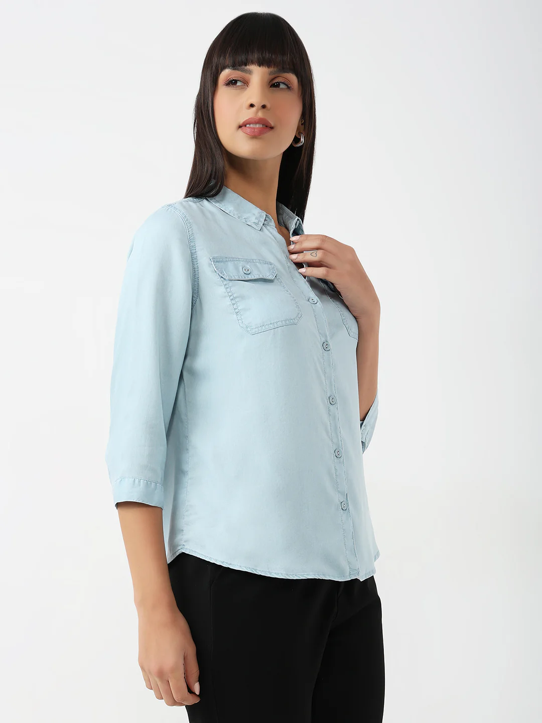 Women Light Blue Denim Shirt - Image 4