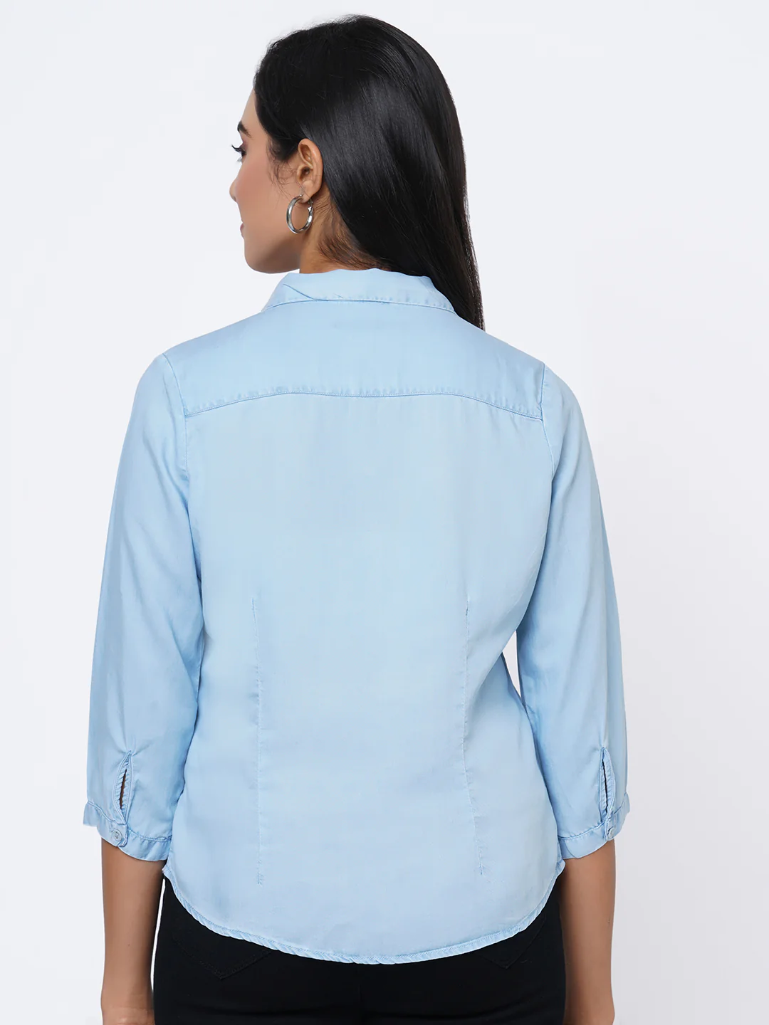 Women Light Blue Denim Shirt - Image 3
