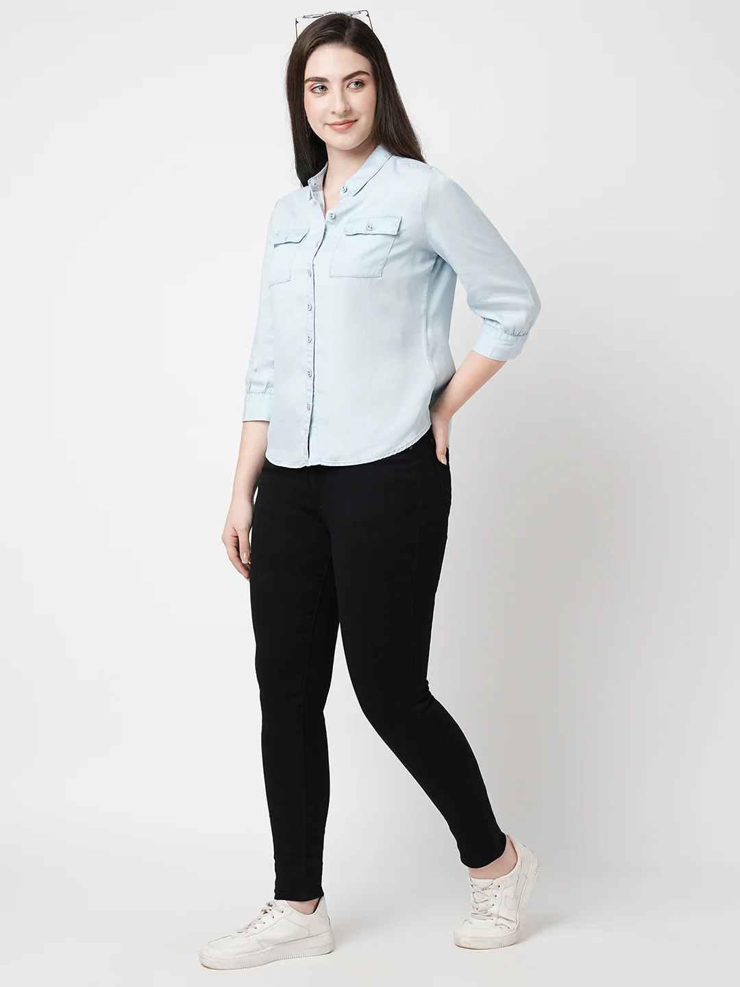 Women Light Blue Denim Shirt