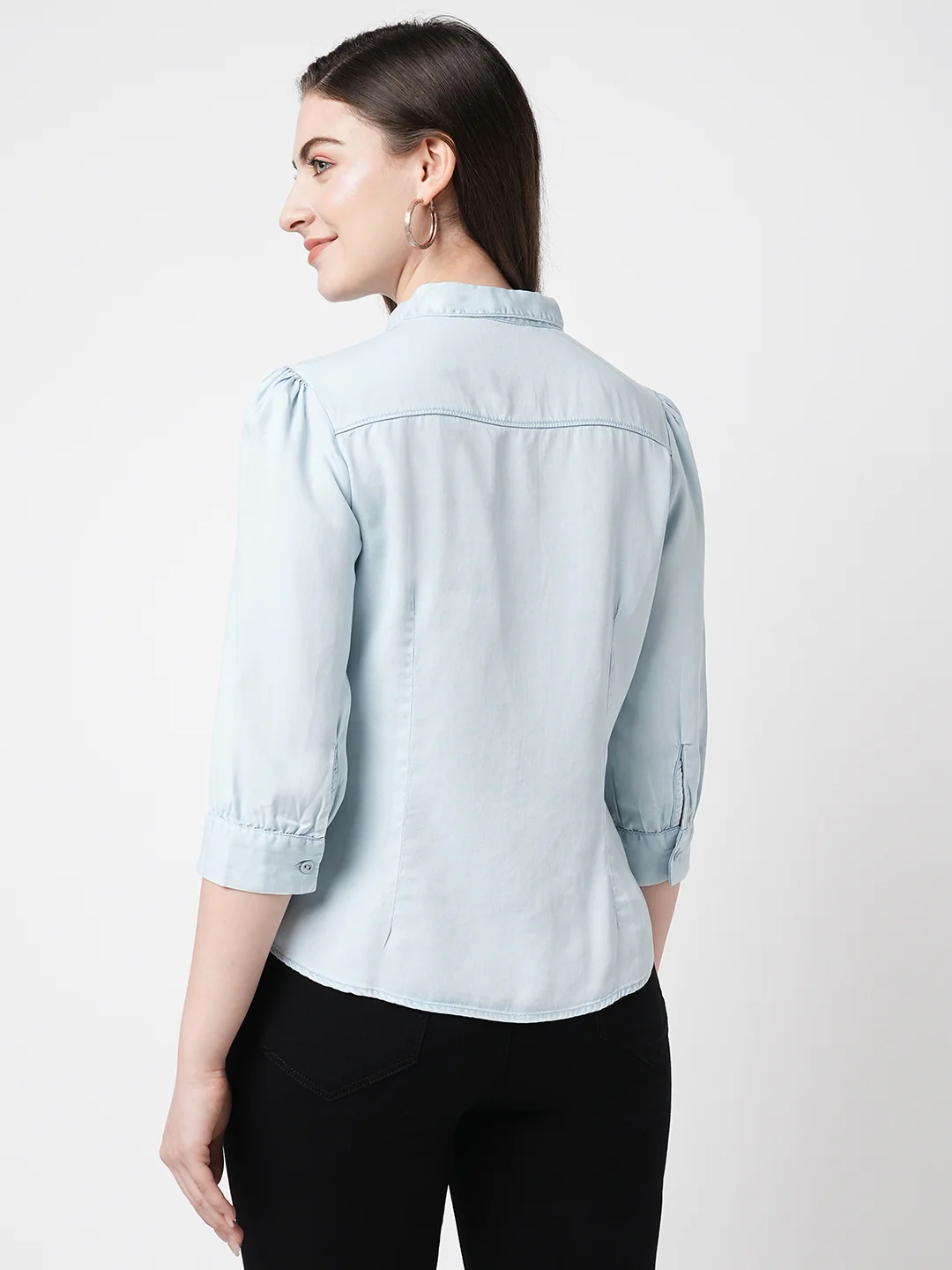Women Light Blue Denim Shirt - Image 3