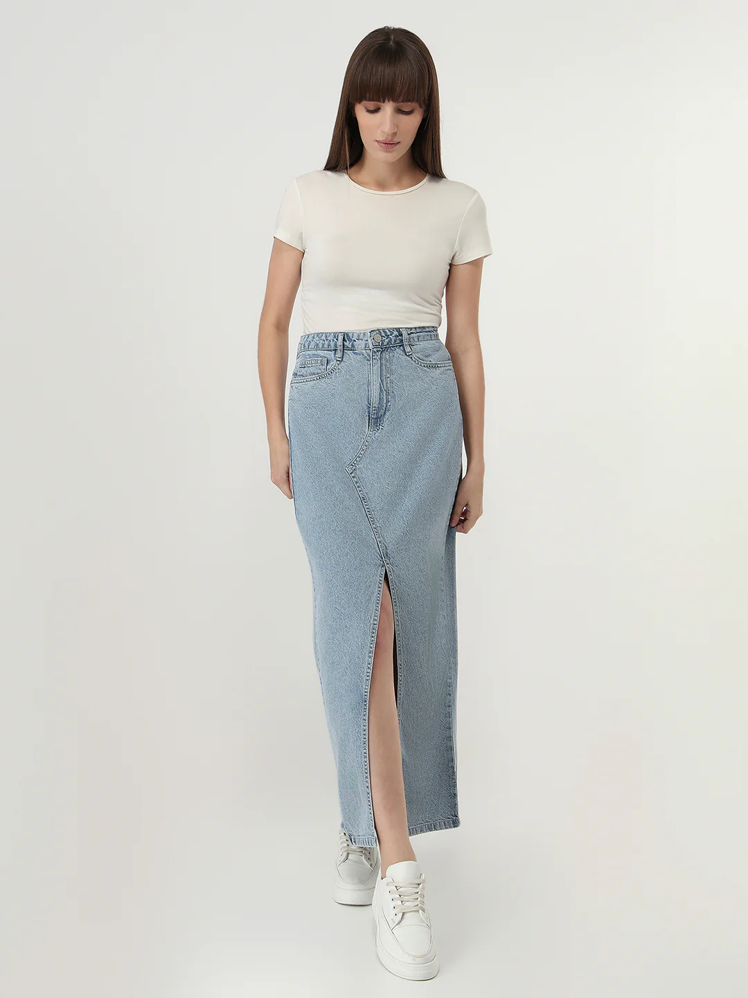 Women Light Blue Denim Skirt - Image 4