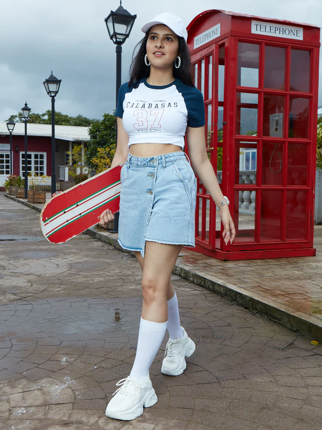 Women Light Blue Denim Skort/Skirt - Image 2
