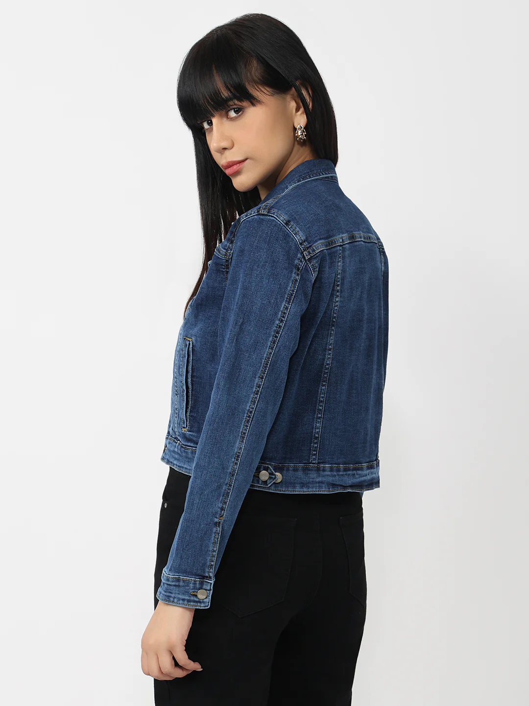 Women Light Blue Denim Slim Fit Jacket - Image 3