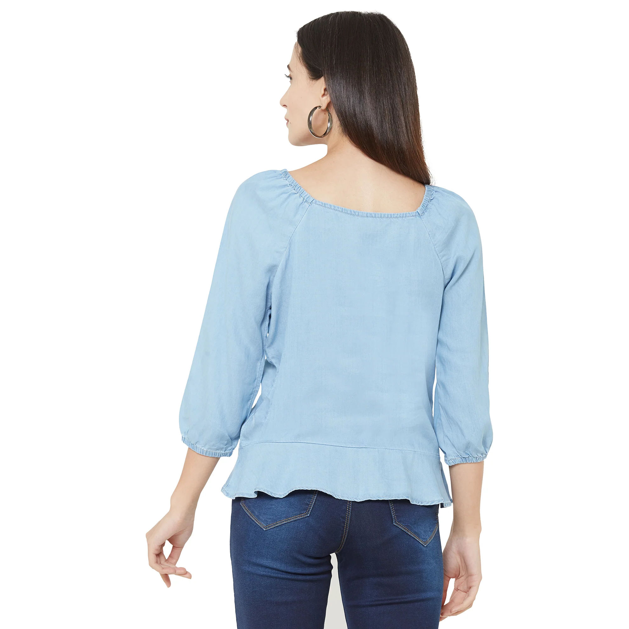 Women Light Blue Denim Top - Image 3