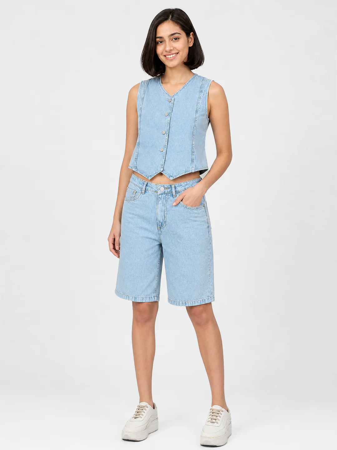 Women Light Blue Denim Vest - Image 4