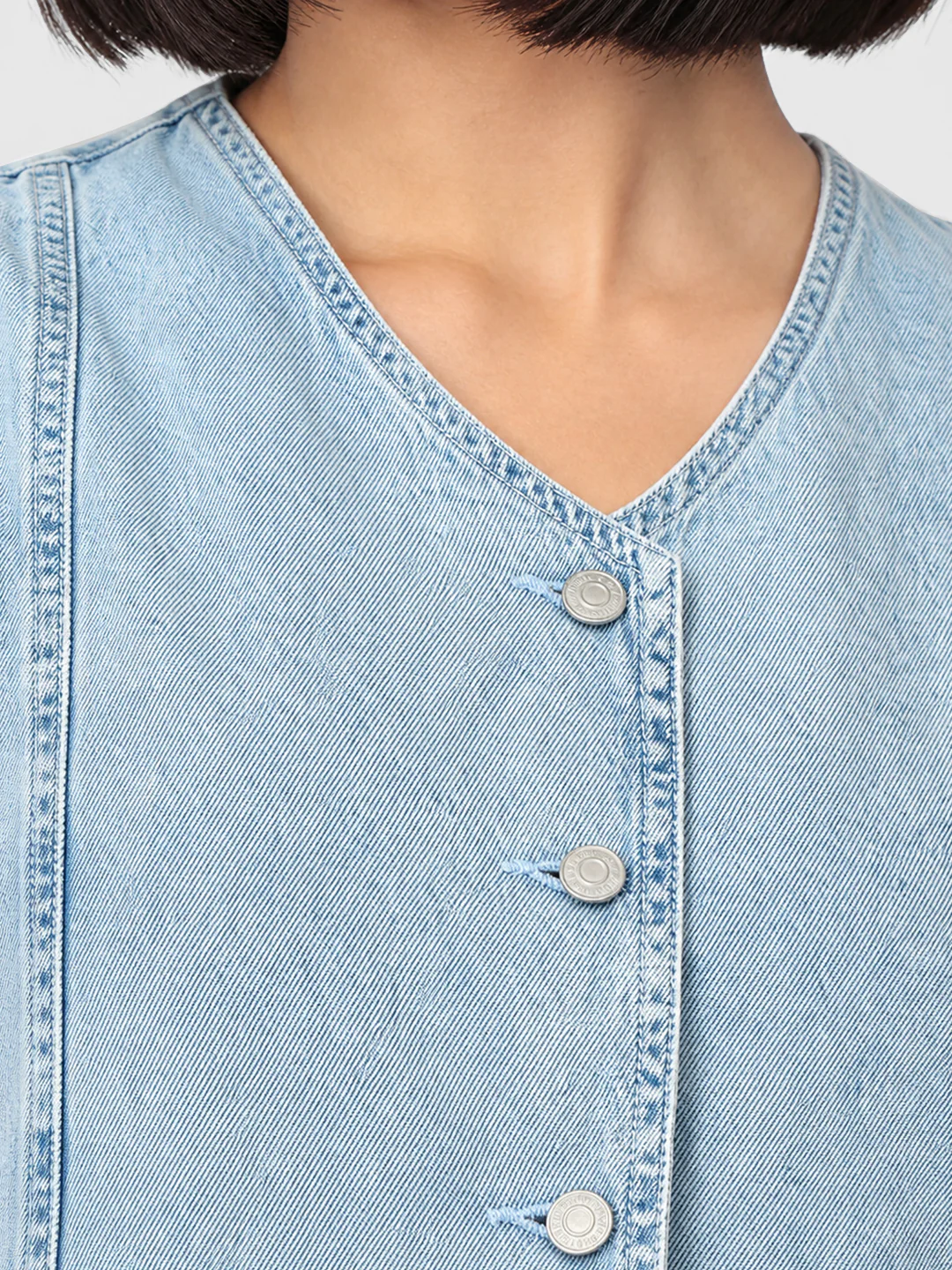 Women Light Blue Denim Vest - Image 5