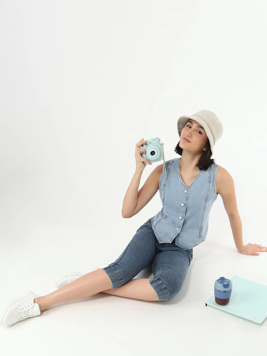 Women Light Blue Denim Vest