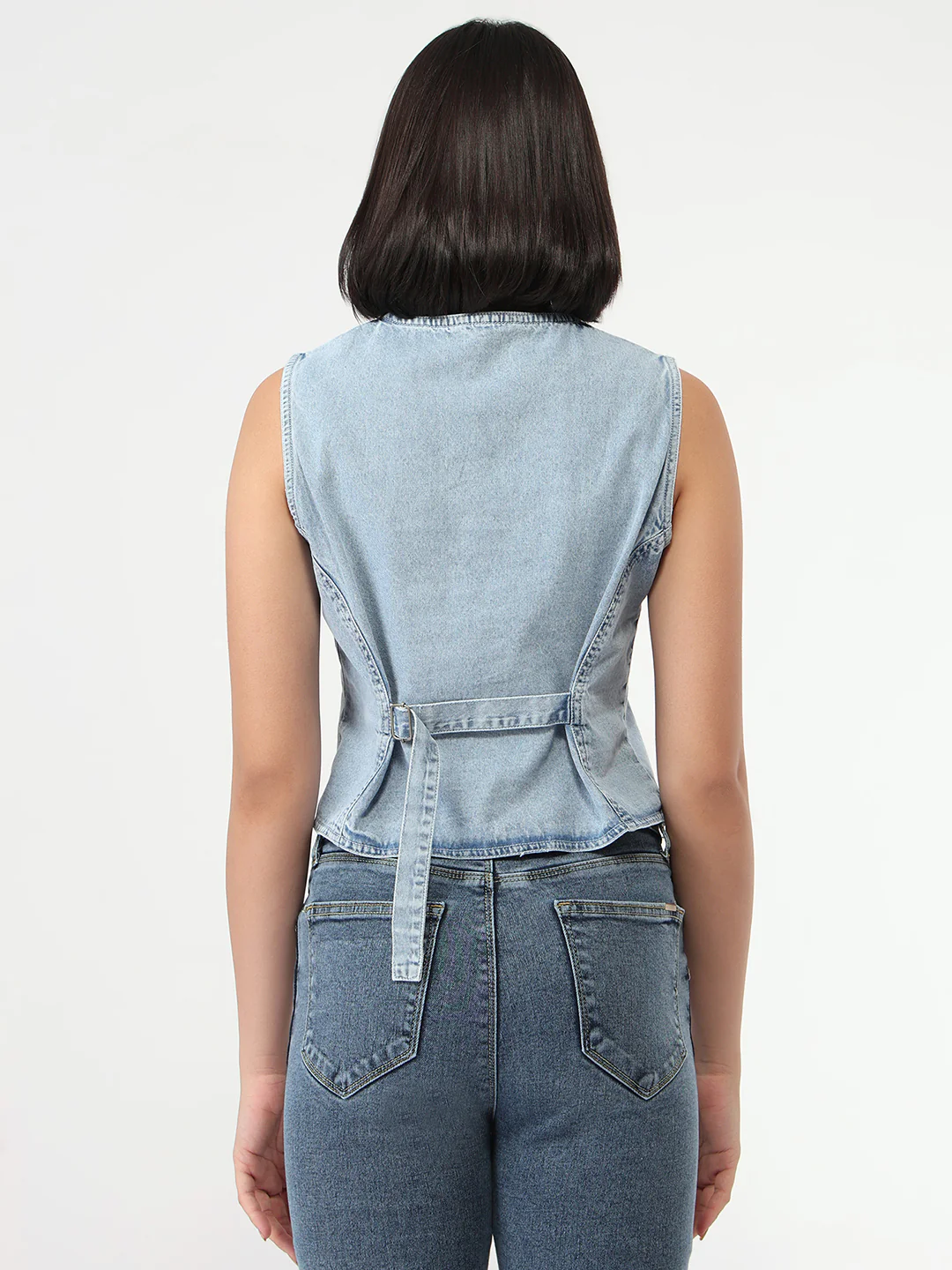 Women Light Blue Denim Vest - Image 3