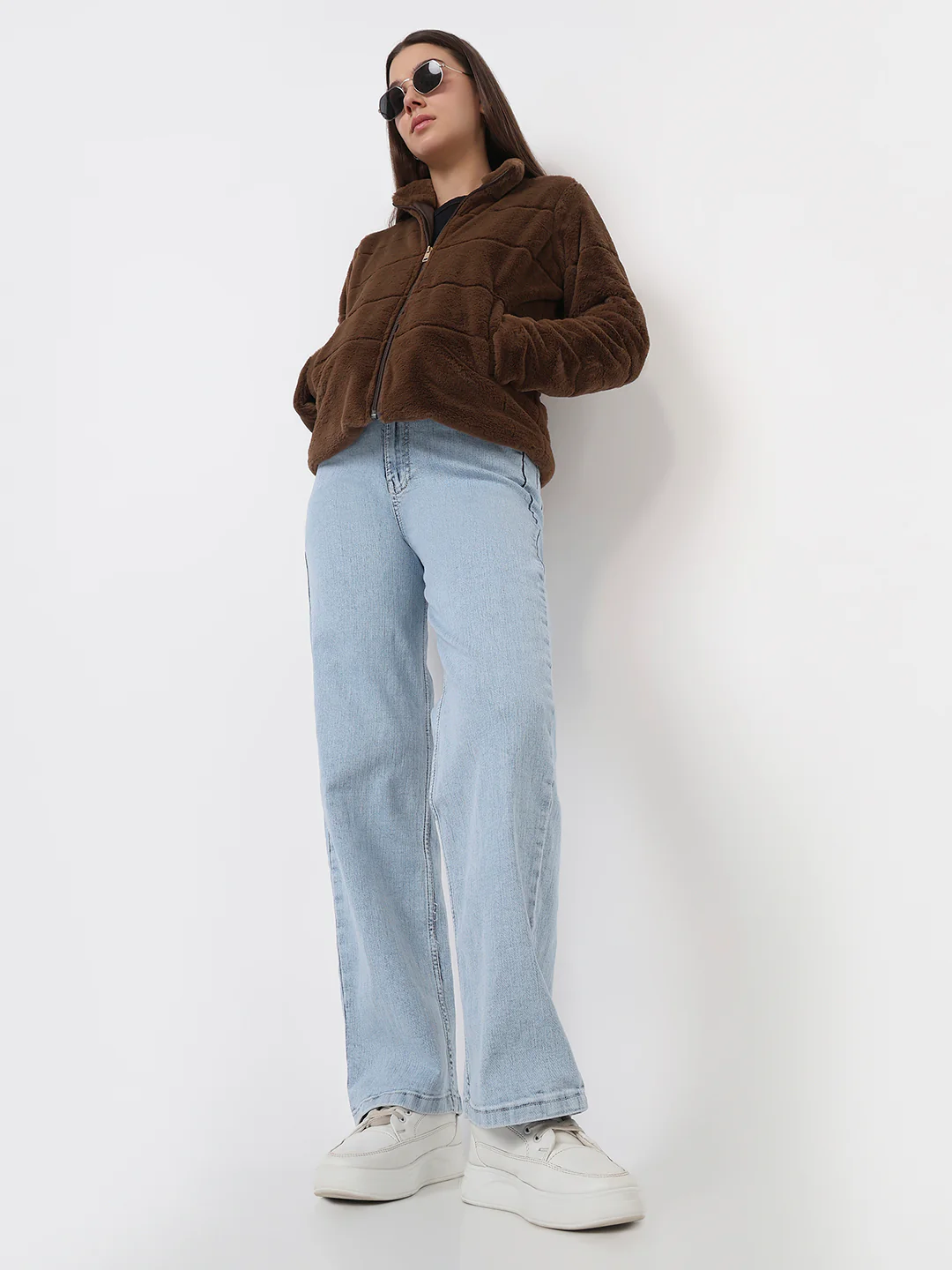 Women Light Blue High-Rise Baggy Jeans
