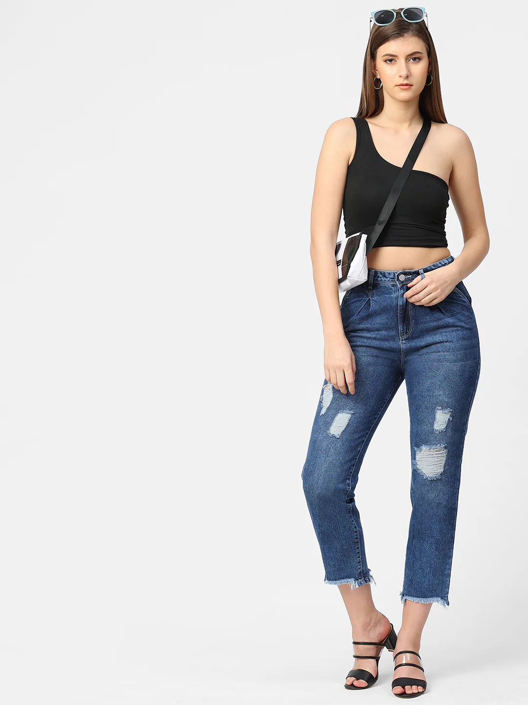 Women Light Blue High-Rise Baggy Jeans