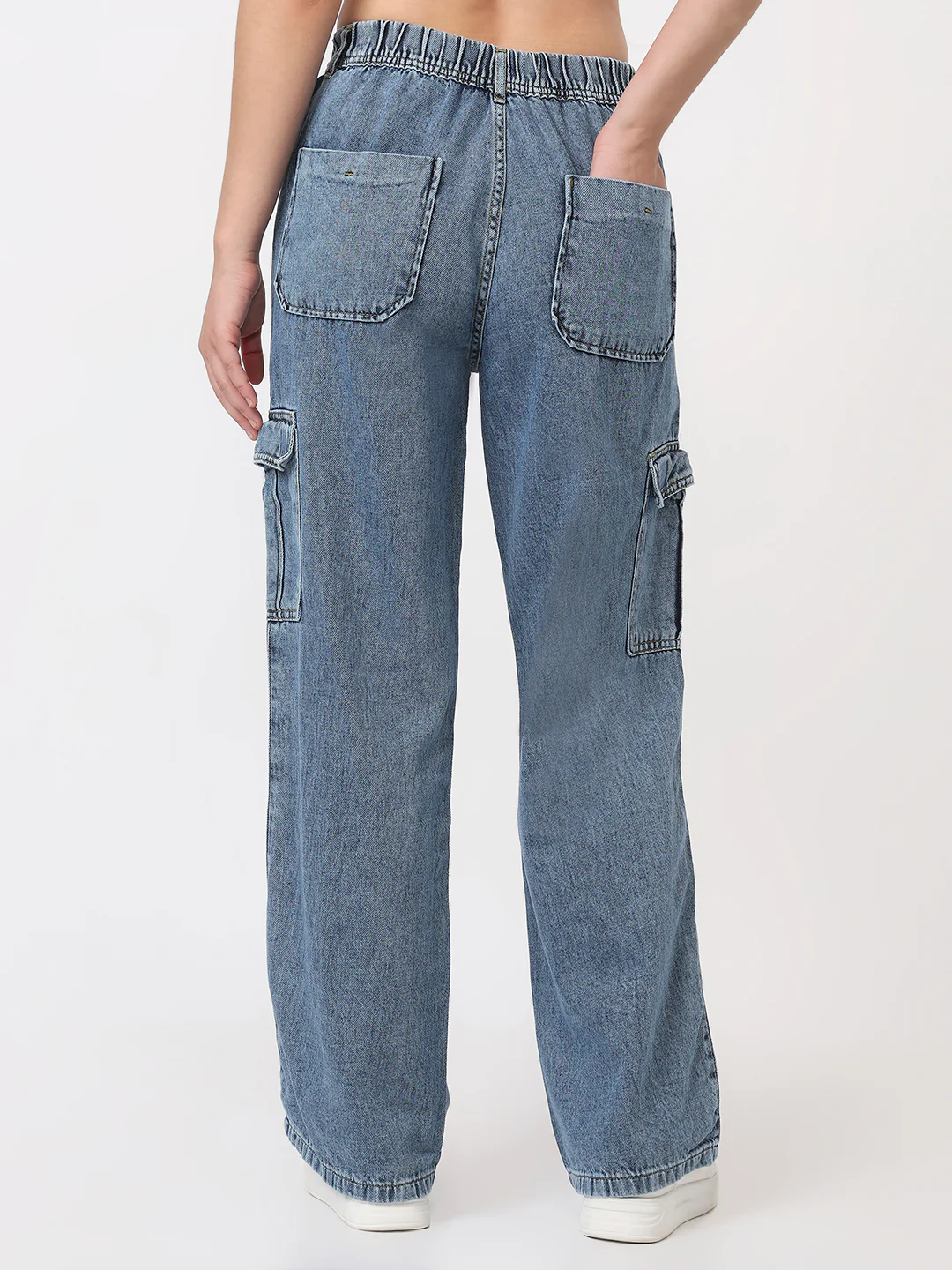 Women Light Blue High-Rise Cargo - Image 3