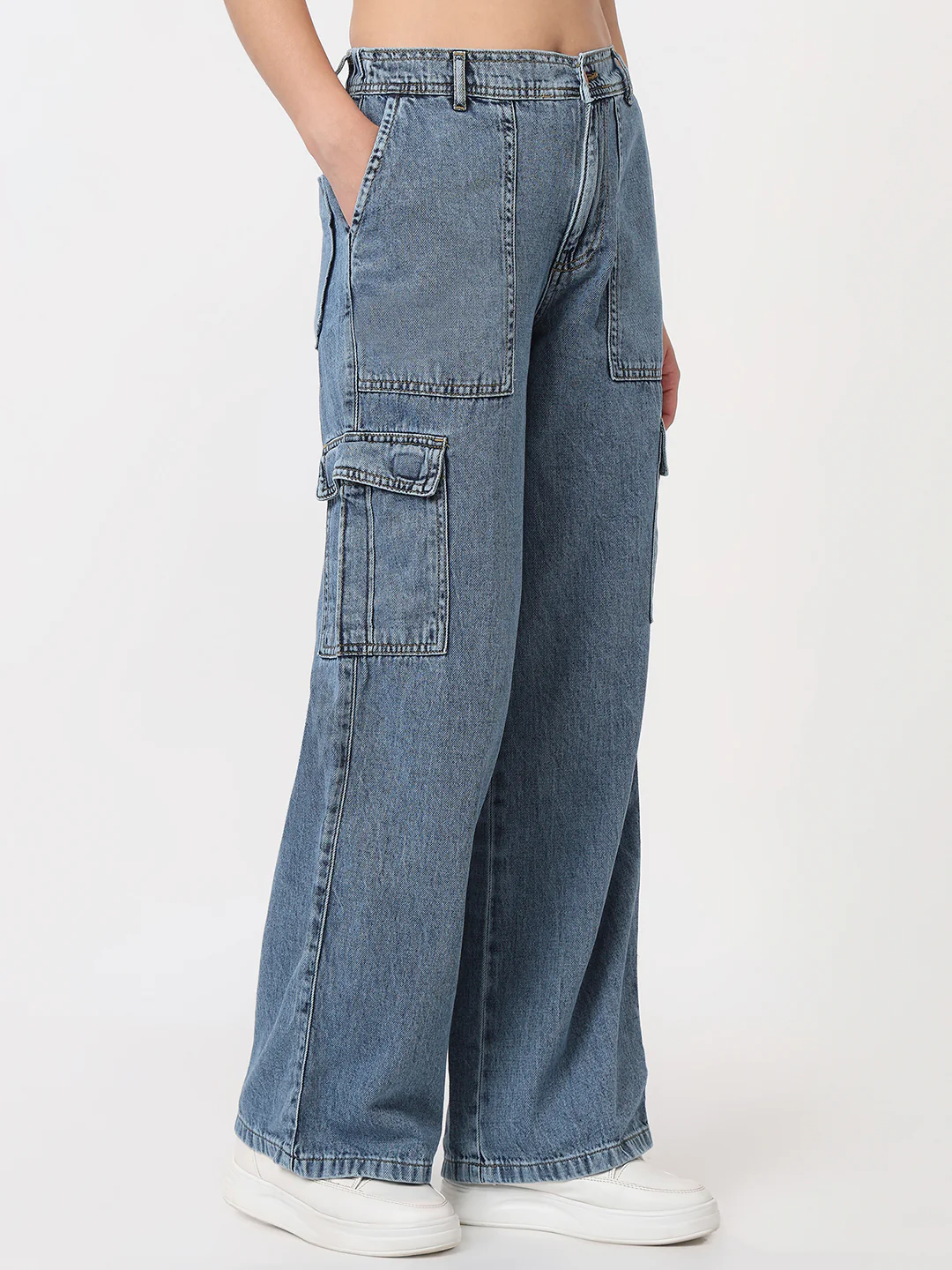 Women Light Blue High-Rise Cargo - Image 5