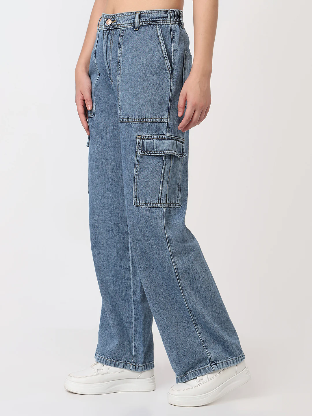 Women Light Blue High-Rise Cargo - Image 7