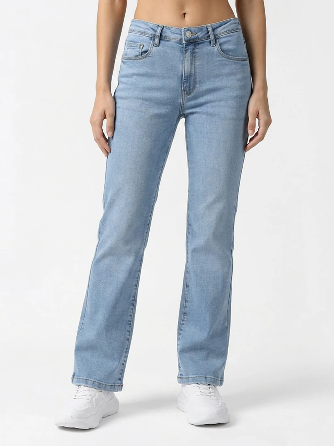 Women Light Blue High-Rise Crop Flare Jeans - Image 2