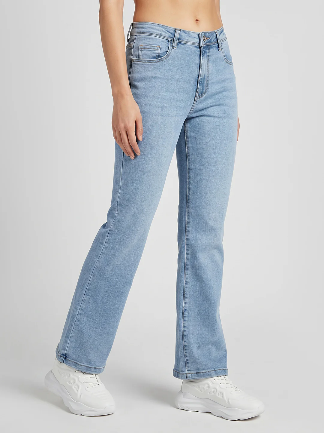 Women Light Blue High-Rise Crop Flare Jeans - Image 6