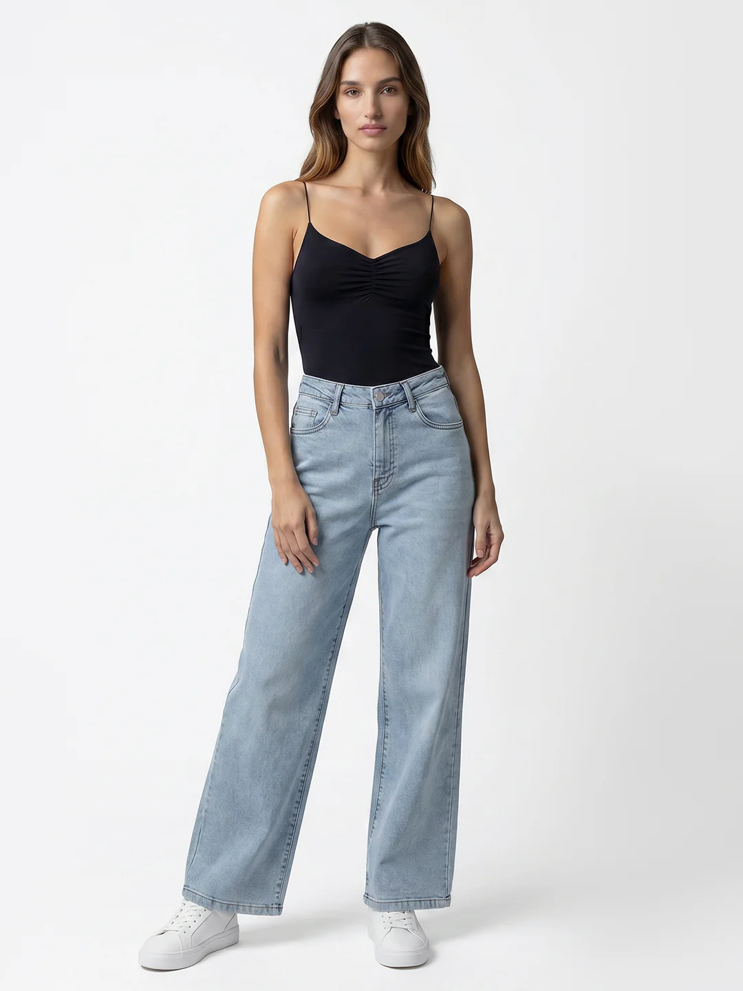 Women Light Blue High-Rise Crop Wide Leg Jeans - Image 4