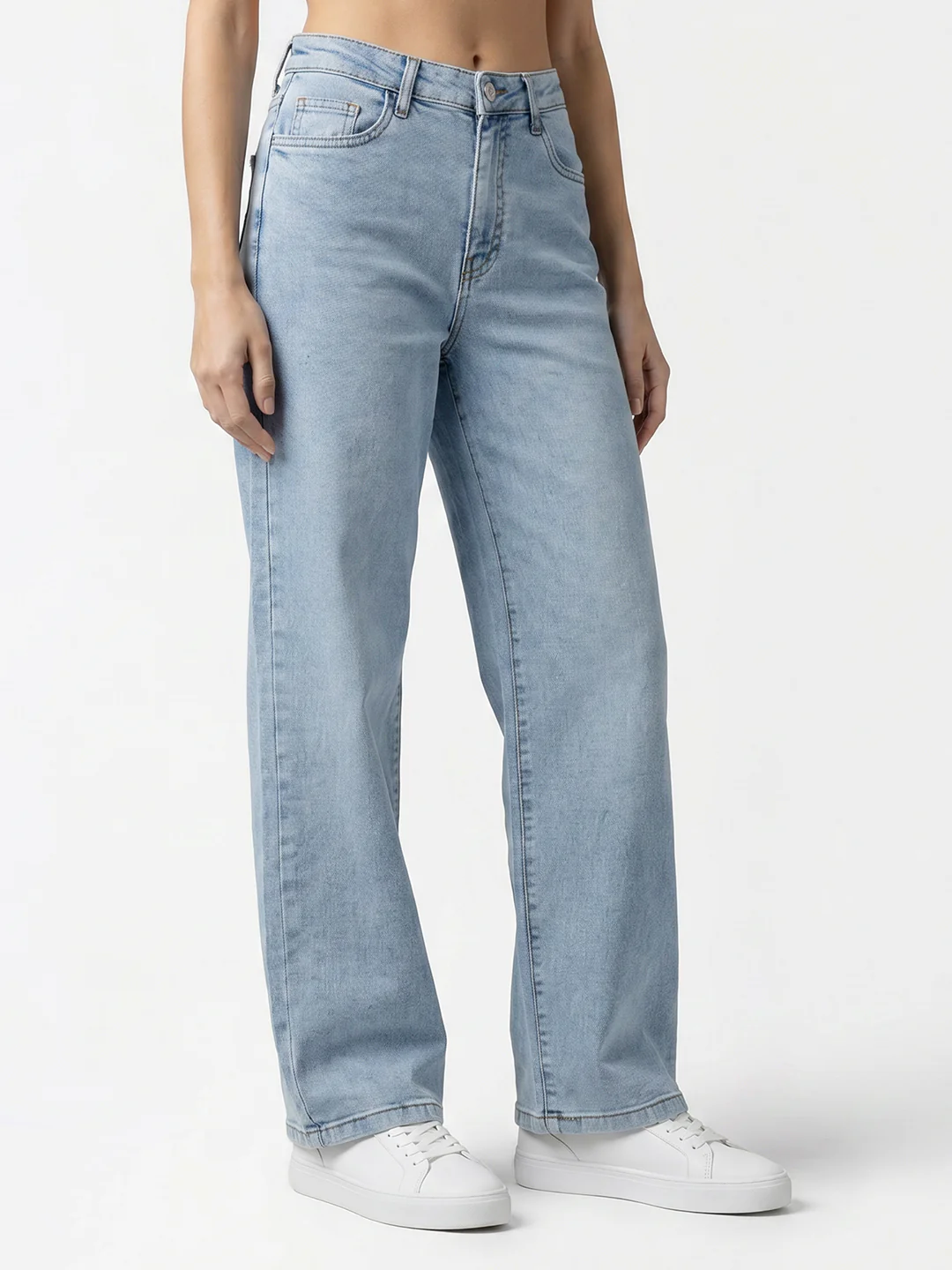 Women Light Blue High-Rise Crop Wide Leg Jeans - Image 6