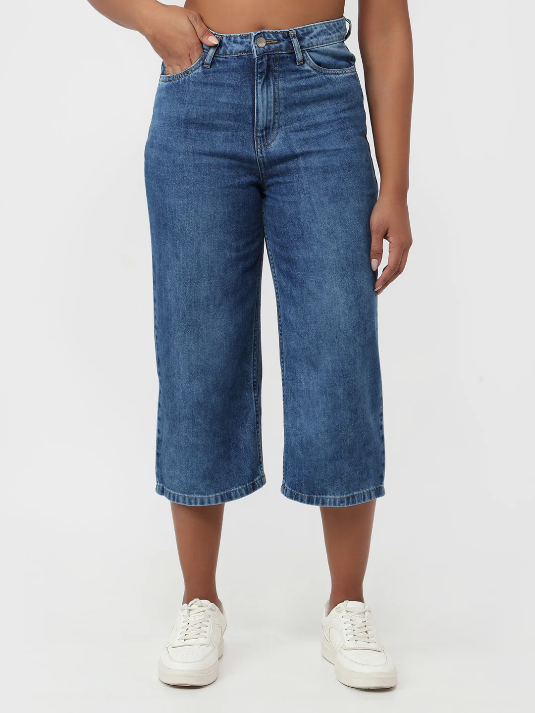 Women Light Blue High-Rise Culottes - Image 2