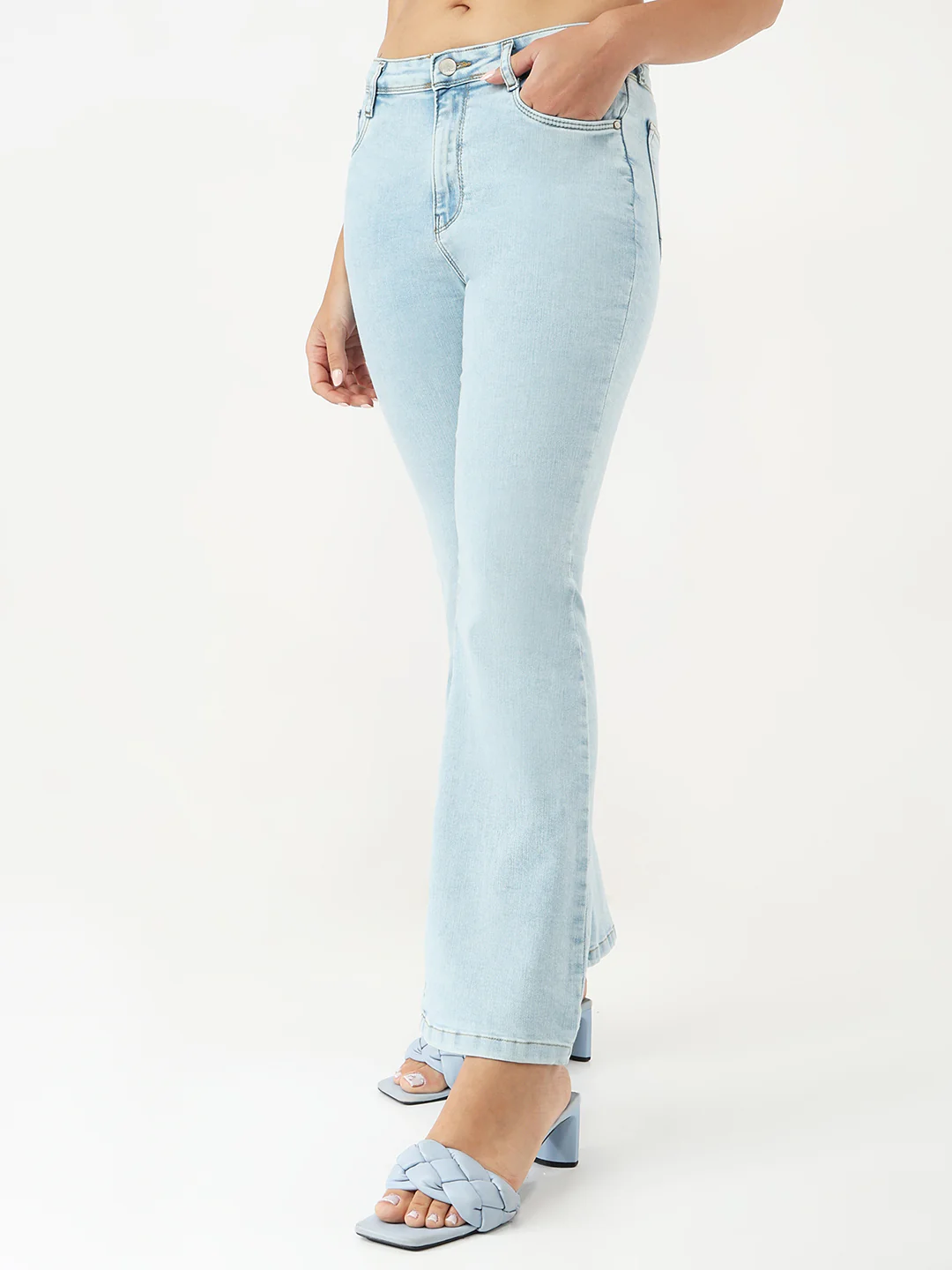 Women Light Blue High-Rise Flare Jeans - Image 7