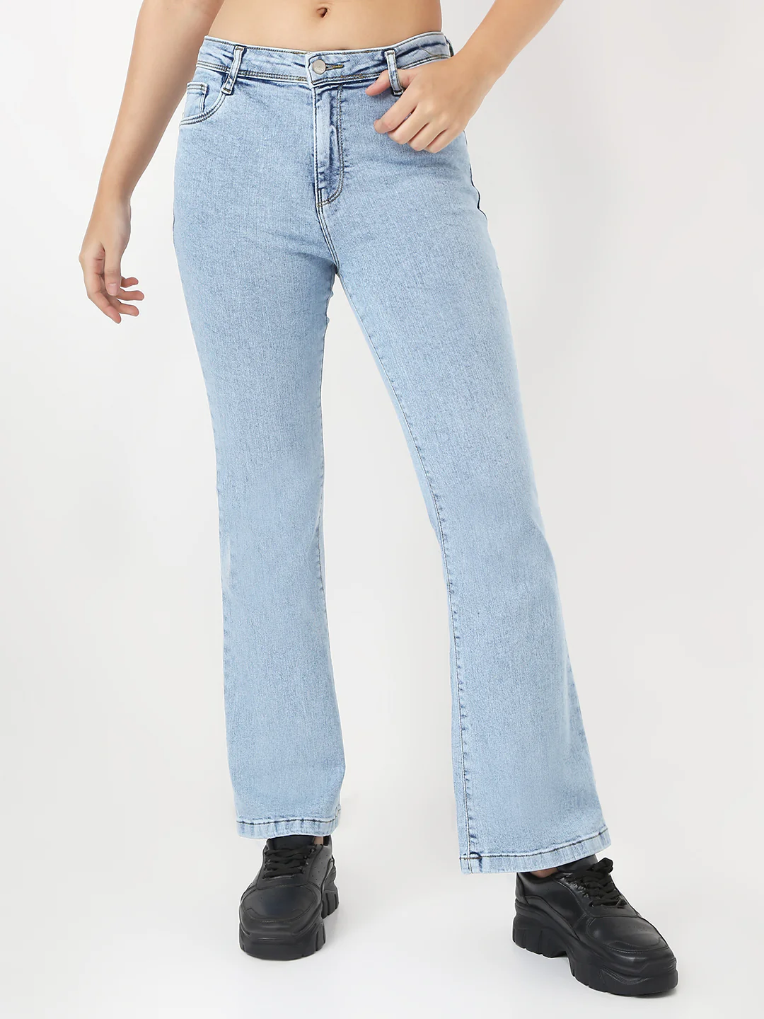 Women Light Blue High-Rise Flare Jeans - Image 2