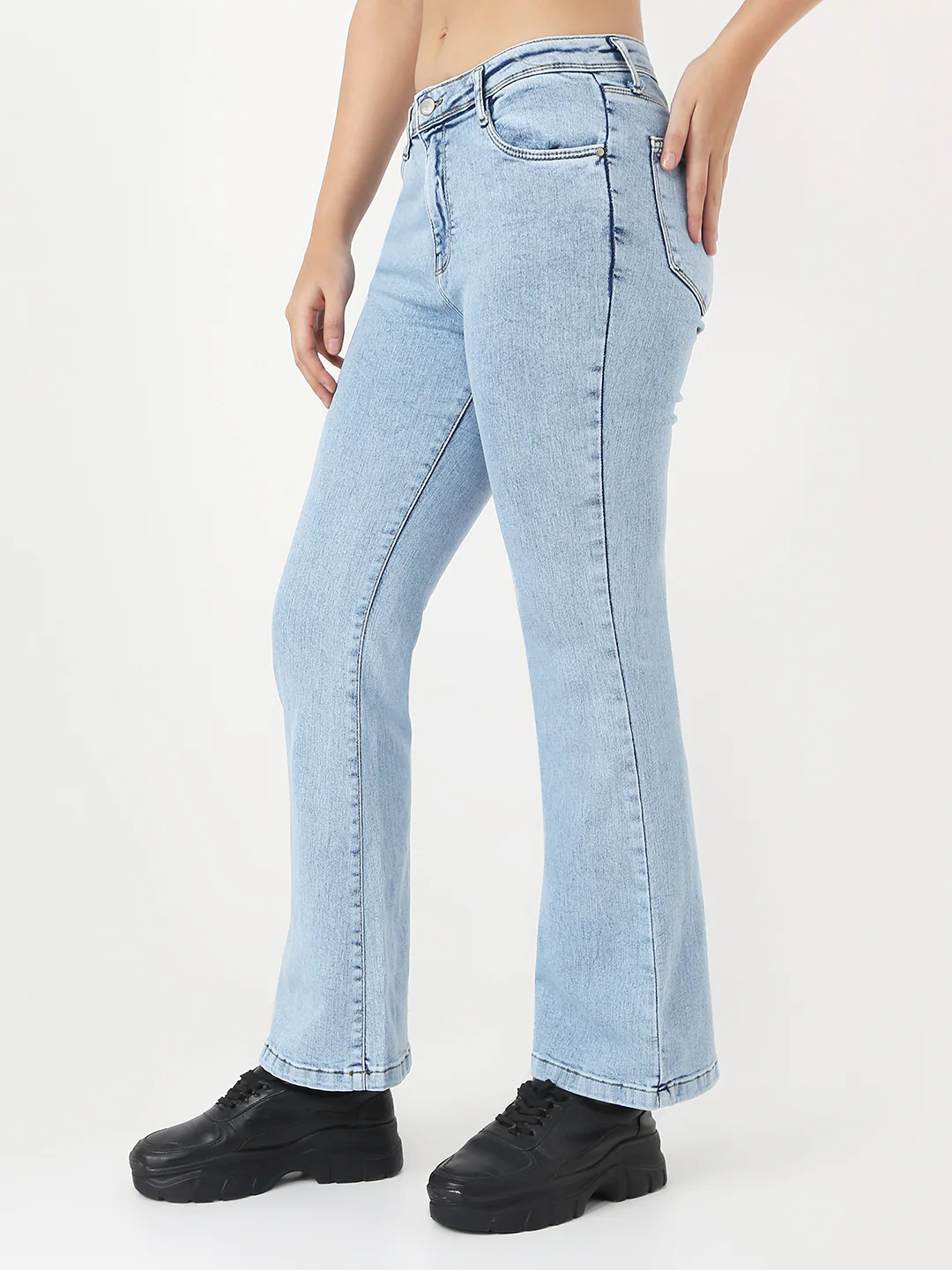 Women Light Blue High-Rise Flare Jeans - Image 7