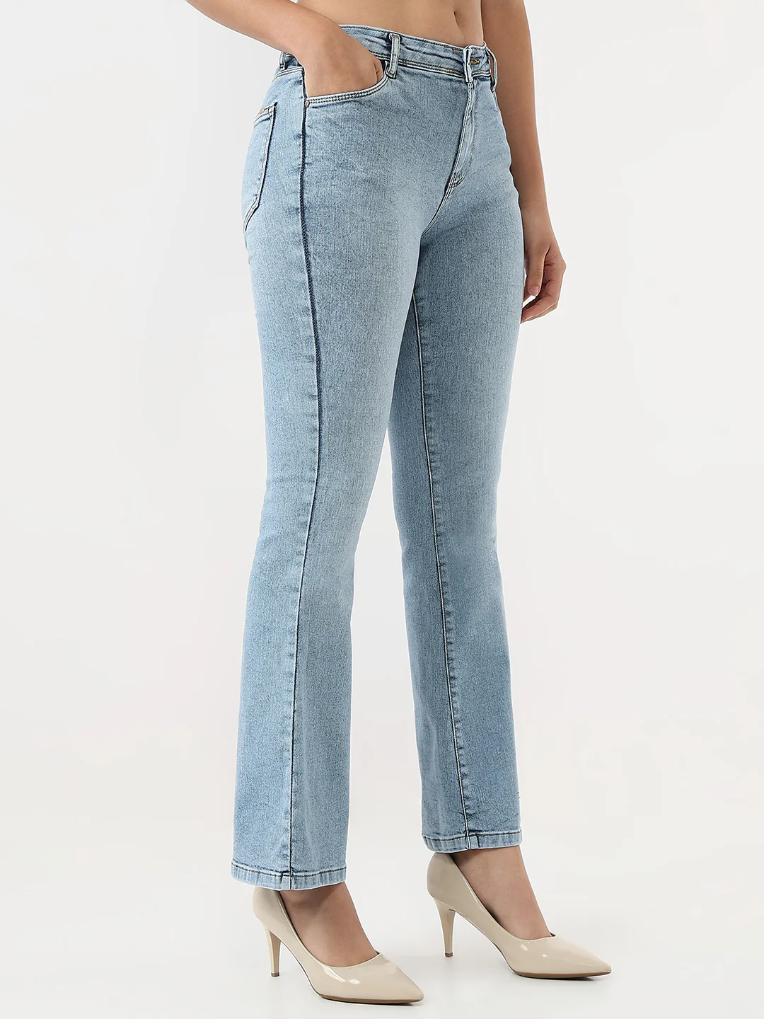 Women Light Blue High-Rise Flare Jeans - Image 4