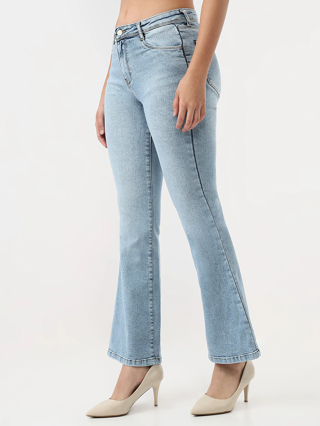 Women Light Blue High-Rise Flare Jeans - Image 6