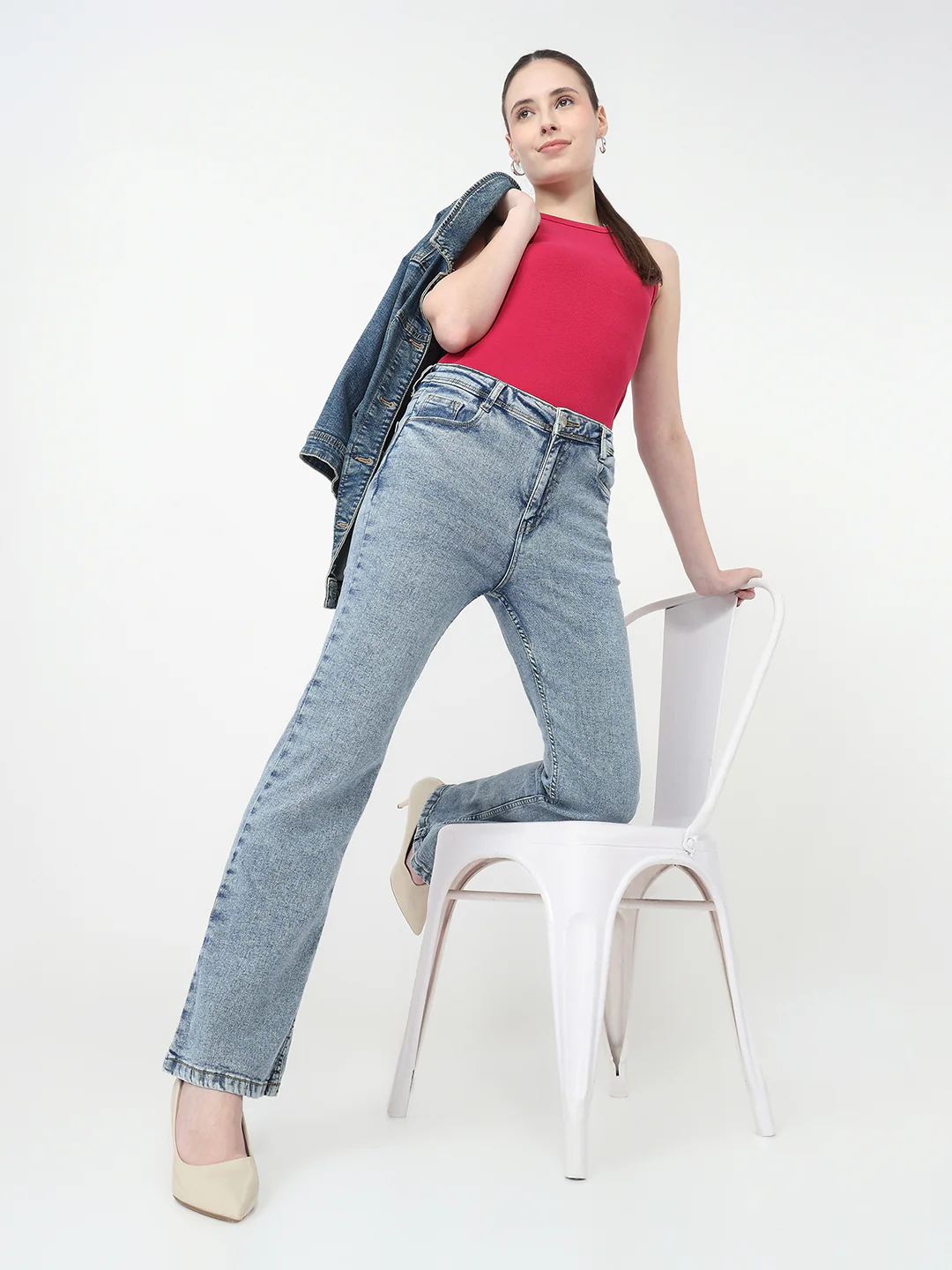 Women Light Blue High-Rise Flare Jeans