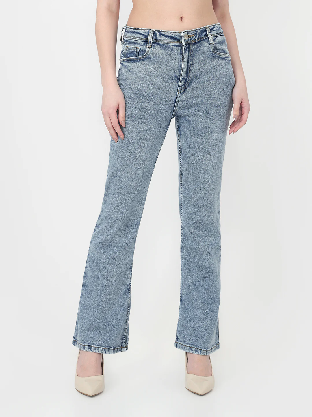 Women Light Blue High-Rise Flare Jeans - Image 2