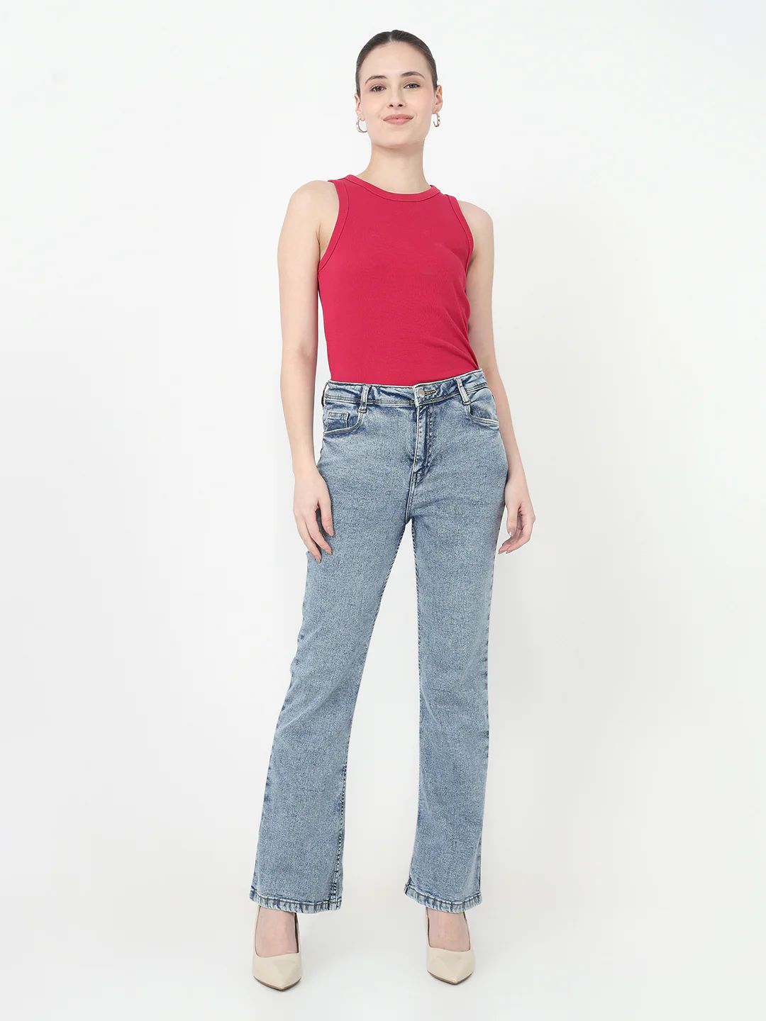 Women Light Blue High-Rise Flare Jeans - Image 4