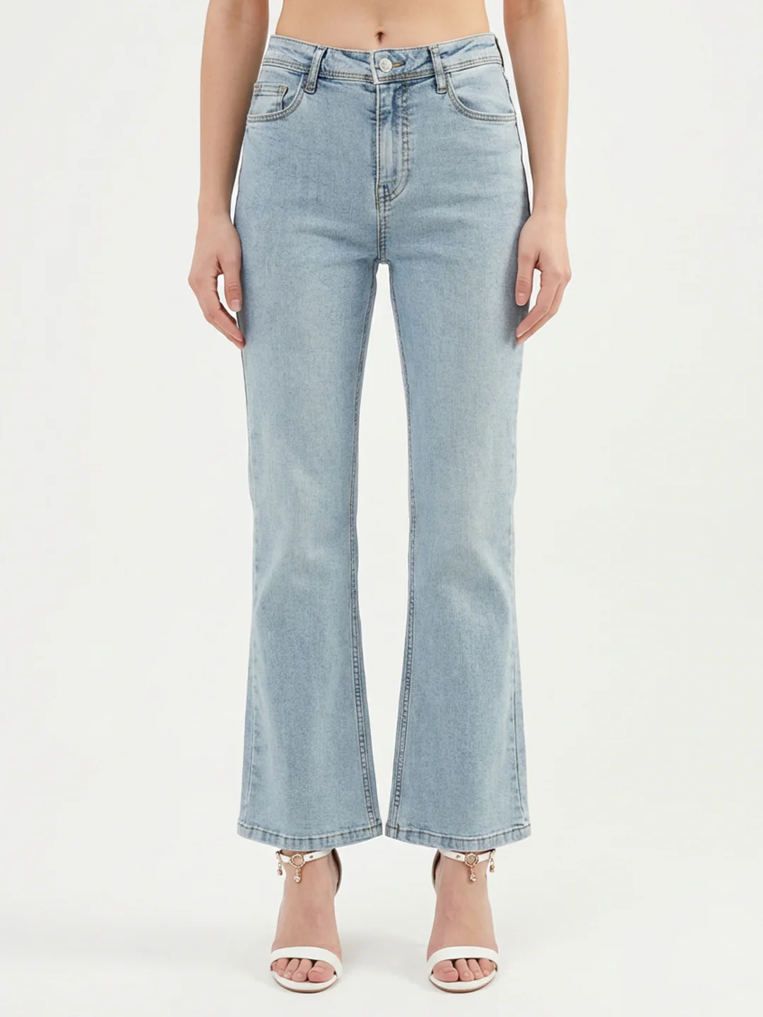 Women Light Blue High-Rise Flare Jeans - Image 2