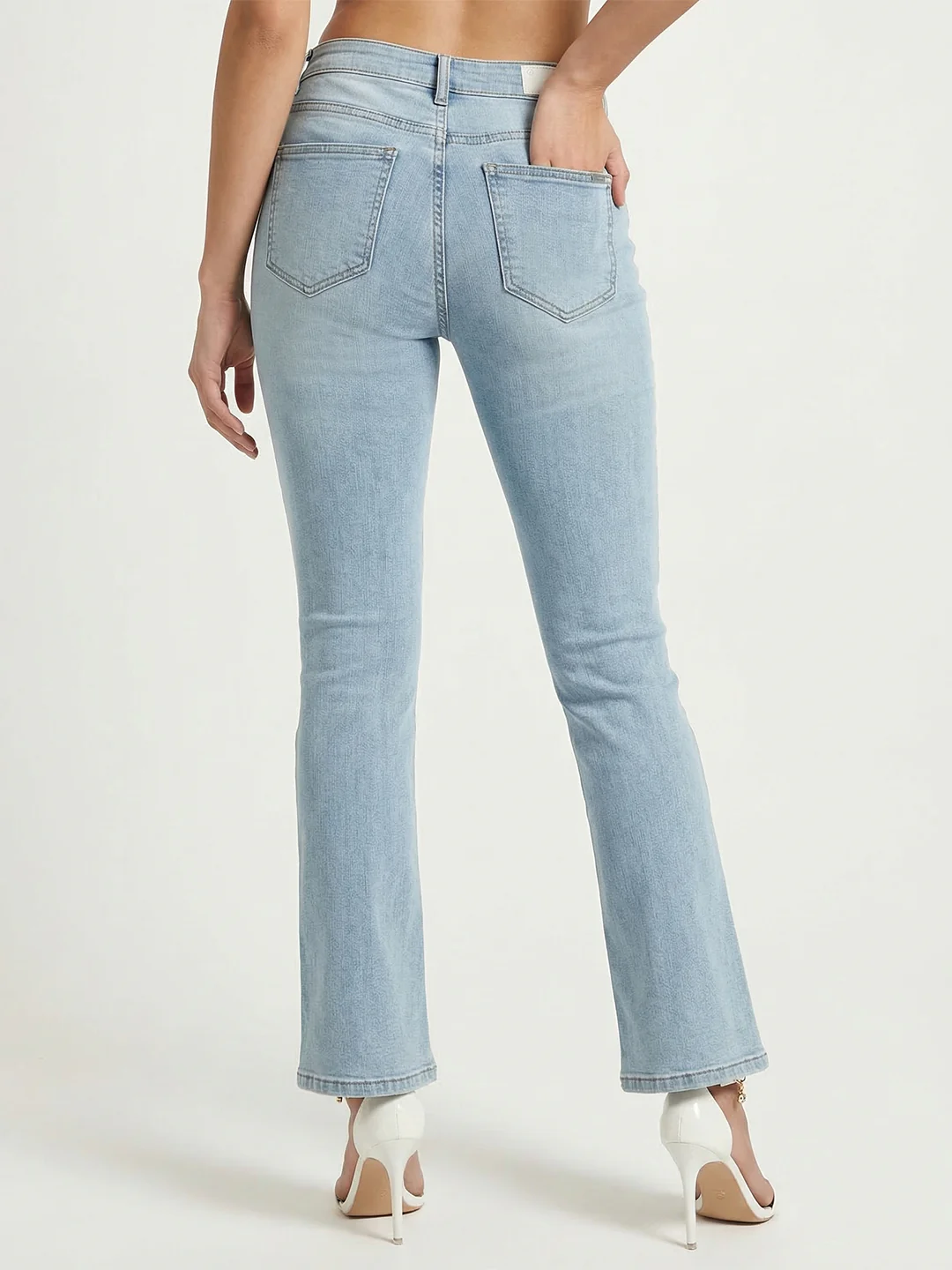 Women Light Blue High-Rise Flare Jeans - Image 8