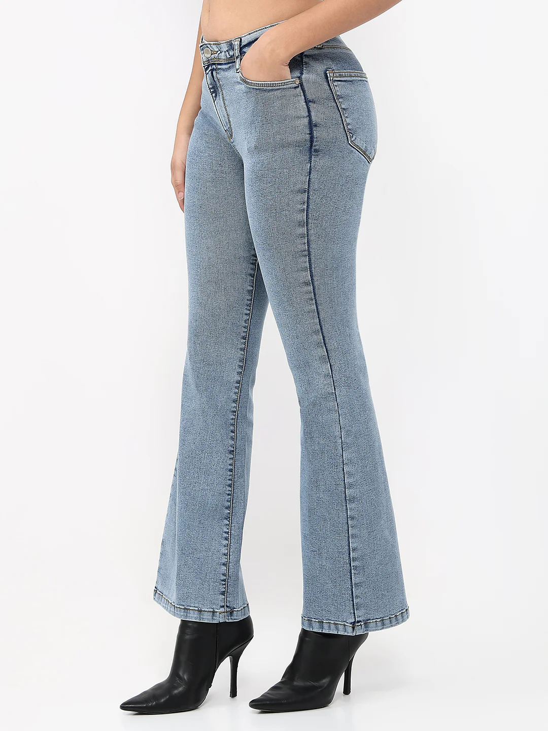 Women Light Blue High-Rise Flare Jeans - Image 7