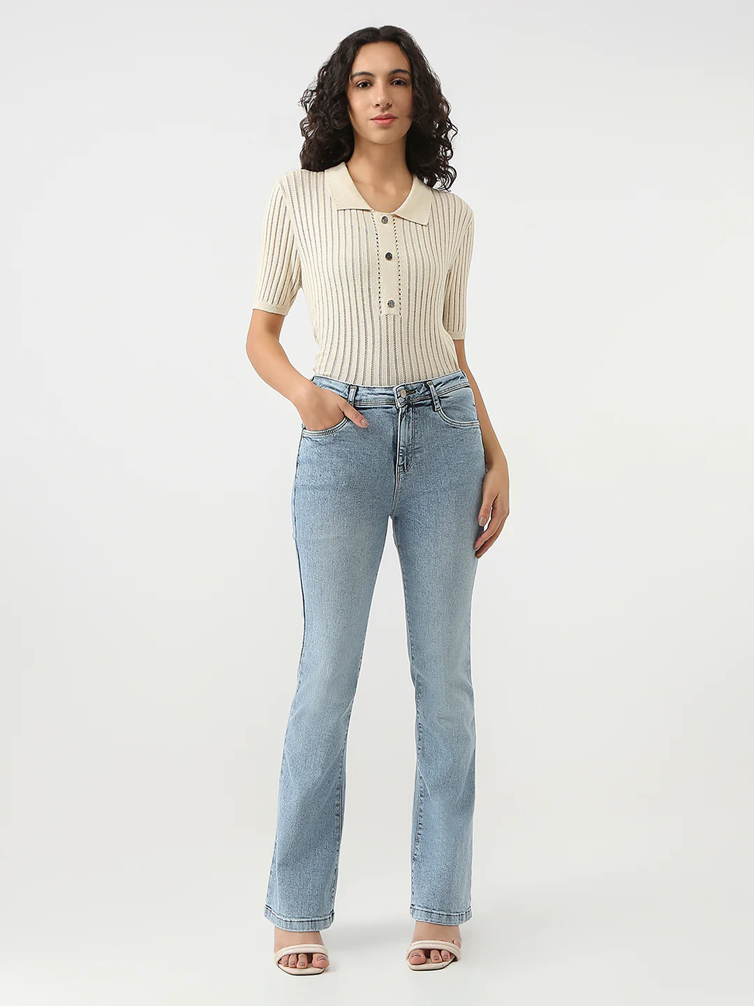 Women Light Blue High-Rise Flare Jeans - Image 5
