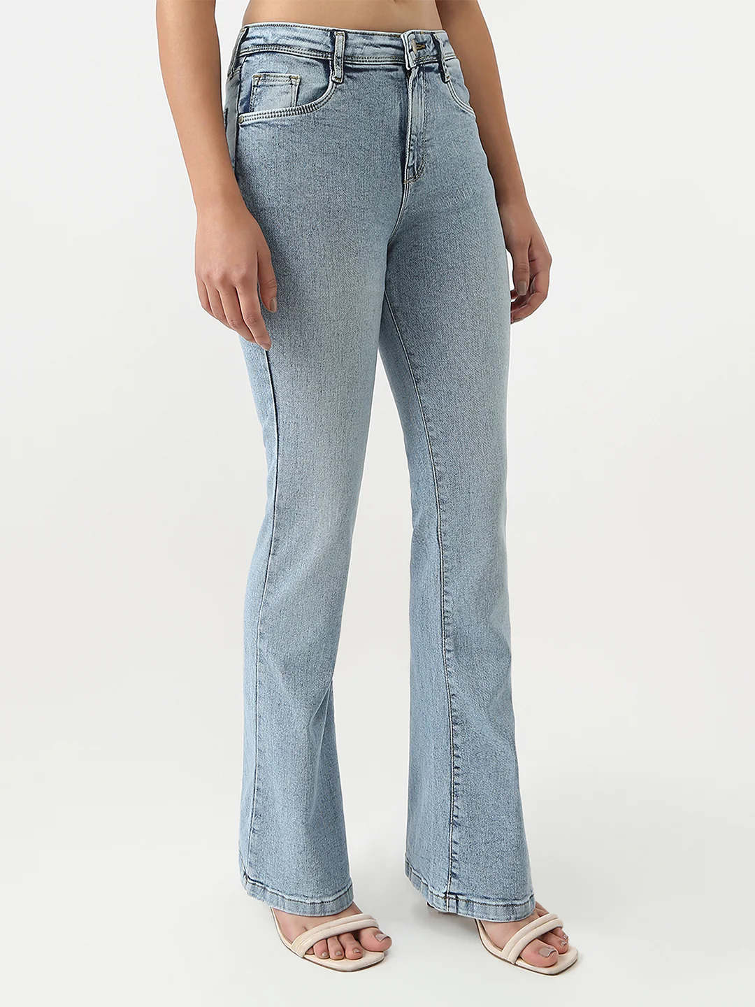 Women Light Blue High-Rise Flare Jeans - Image 6