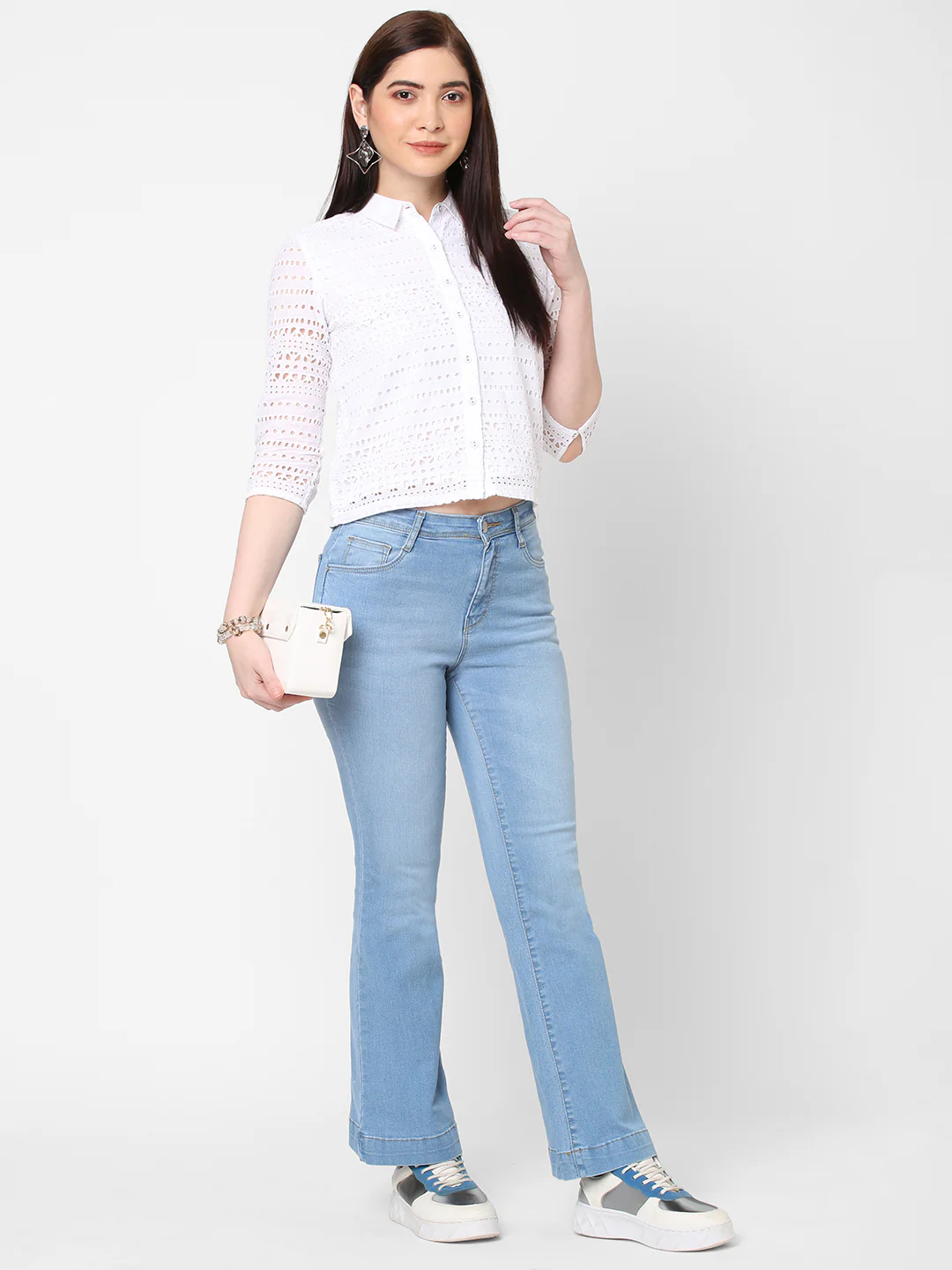 Women Light Blue High-Rise Flare Jeans