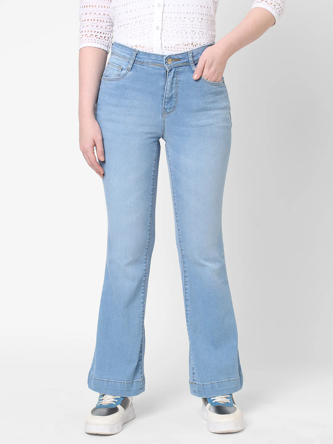Women Light Blue High-Rise Flare Jeans - Image 2