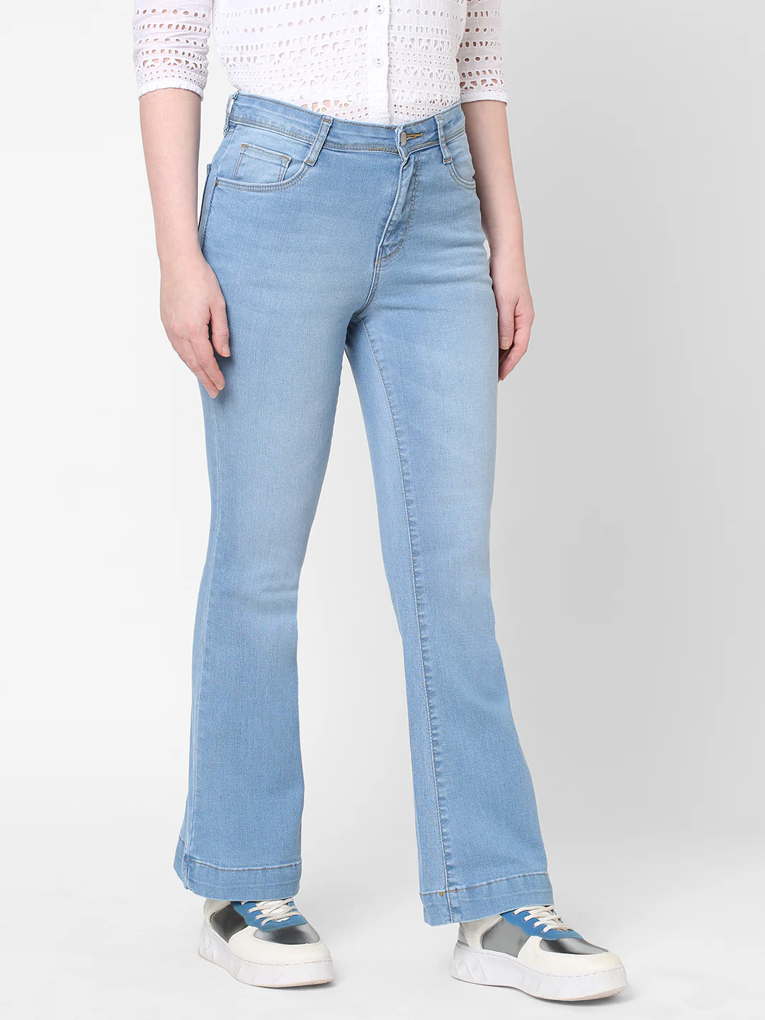 Women Light Blue High-Rise Flare Jeans - Image 4