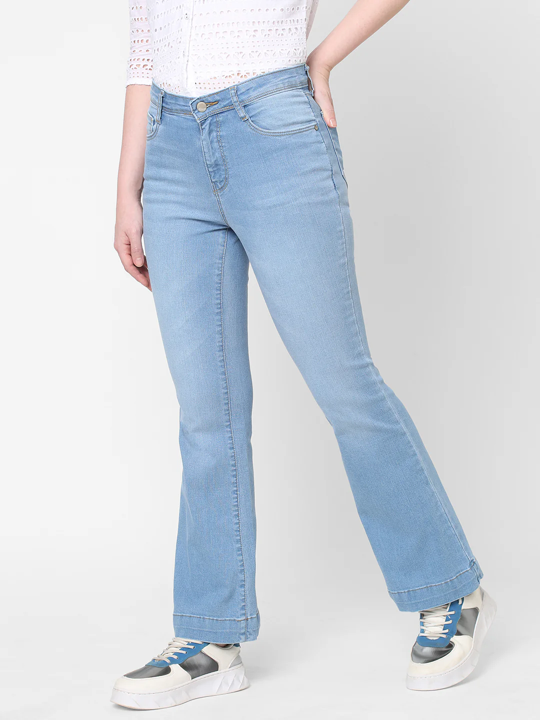 Women Light Blue High-Rise Flare Jeans - Image 5