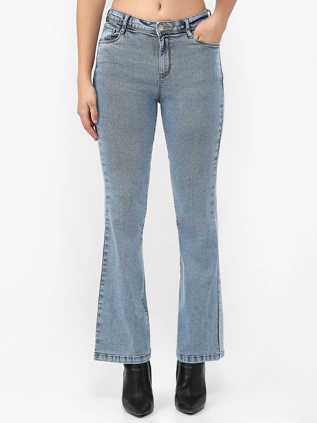 Women Light Blue High-Rise Flare Jeans - Image 2