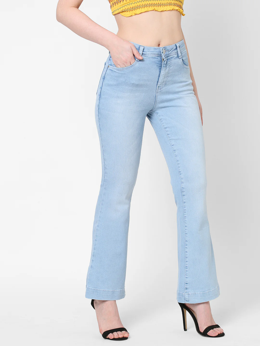 Women Light Blue High-Rise Flare Jeans - Image 4