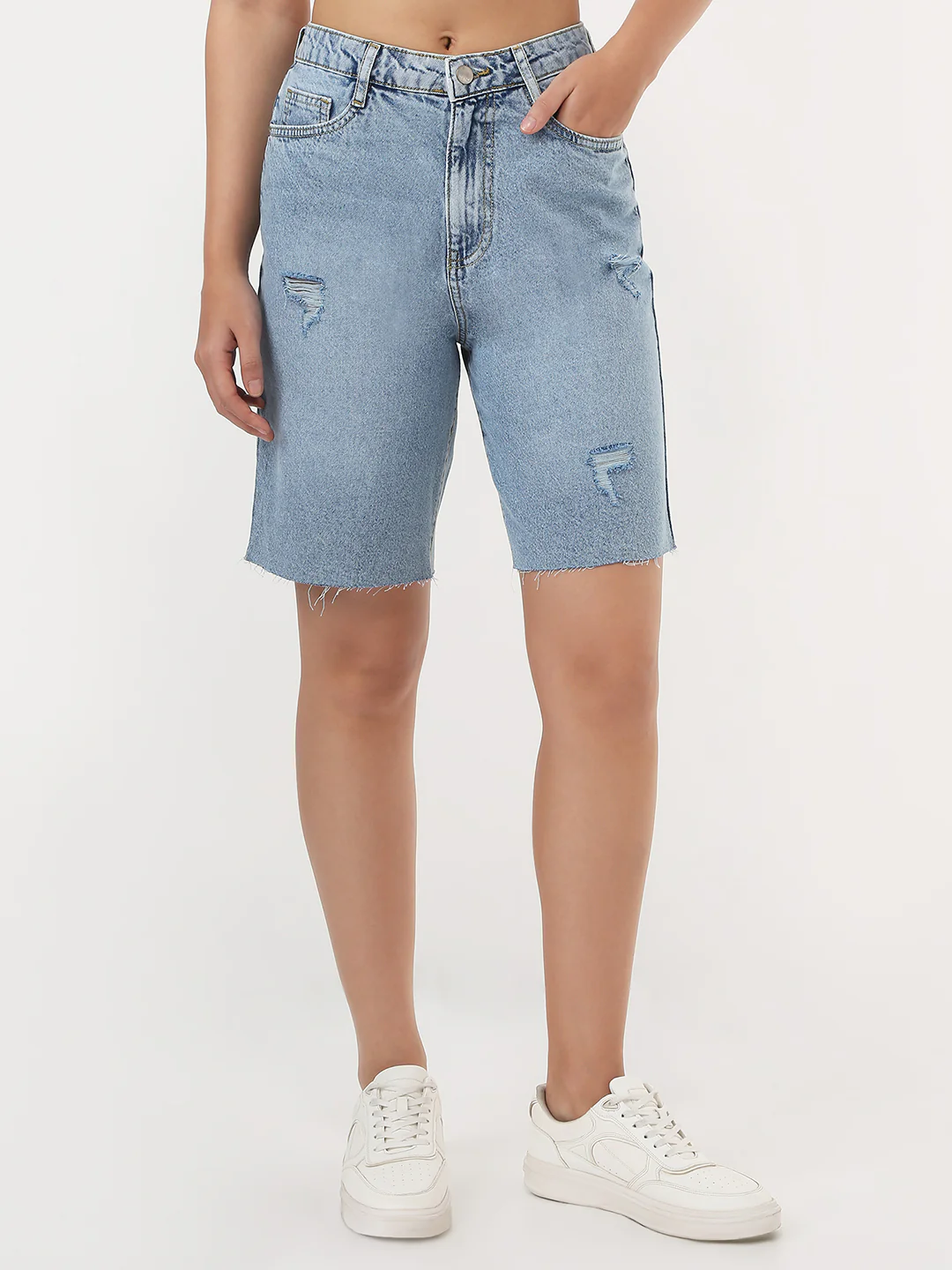 Women Light Blue High-Rise Jorts - Image 2