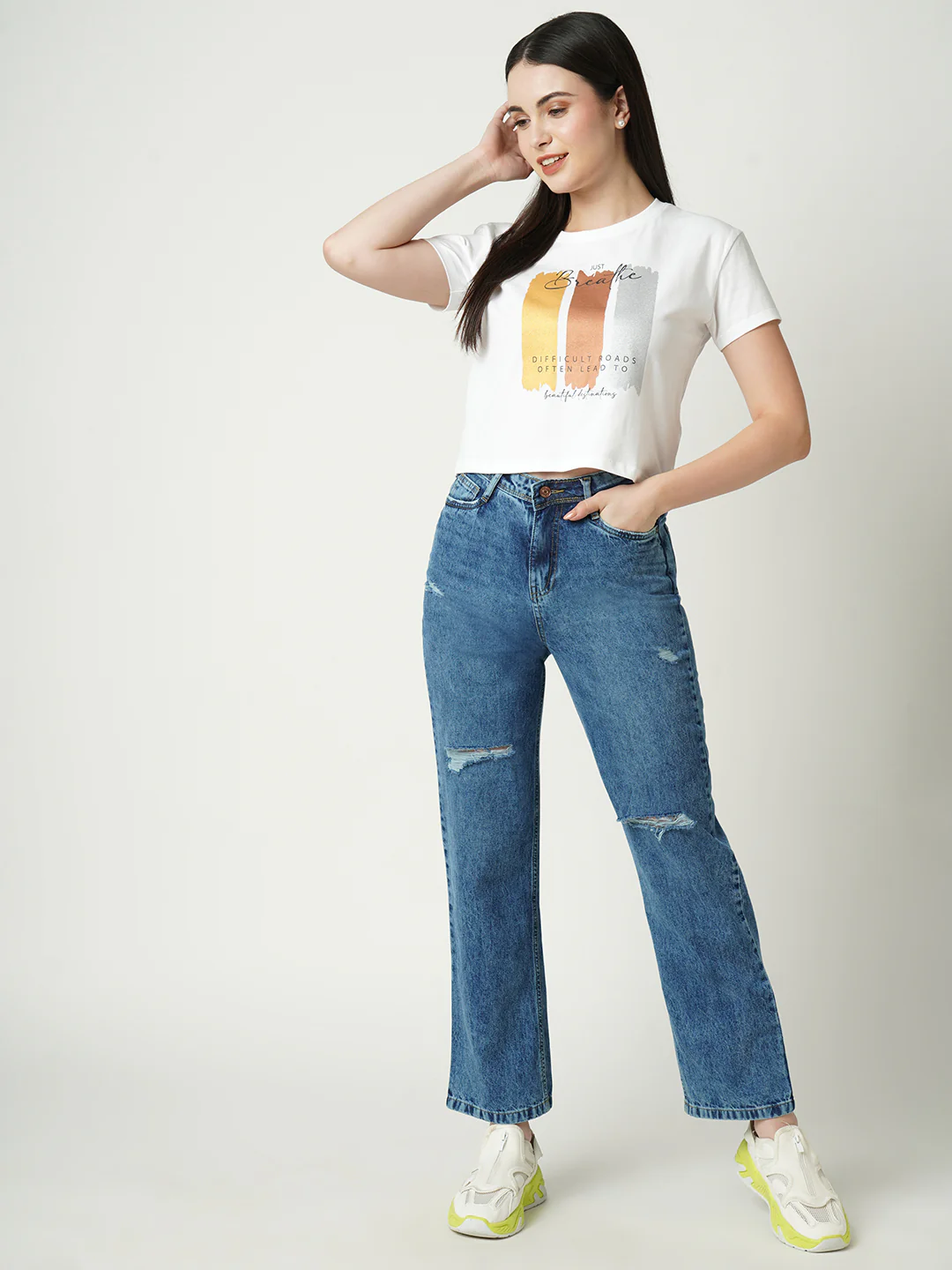 Women Light Blue High-Rise Loose Straight Jeans