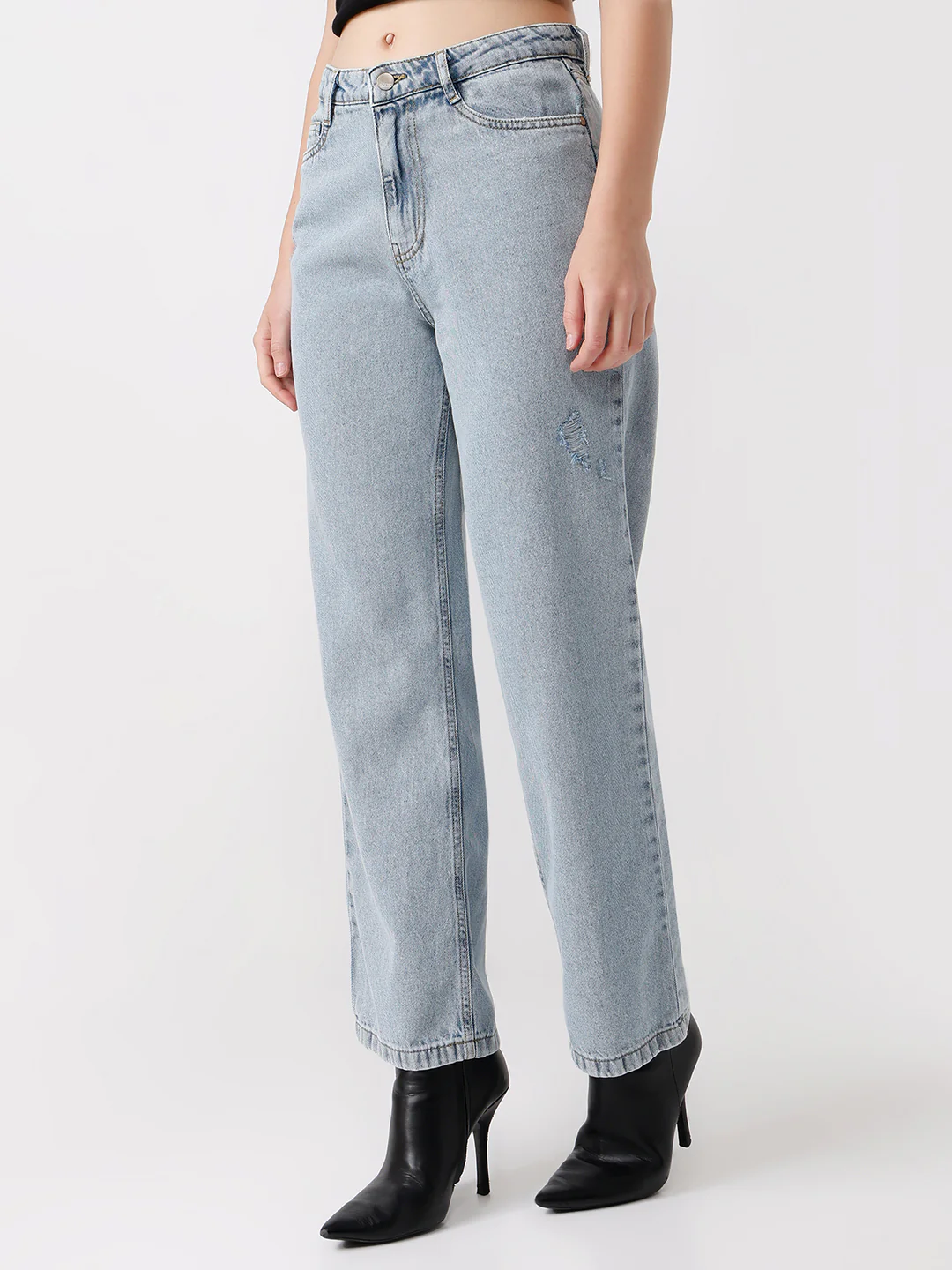 Women Light Blue High-Rise Loose Straight Jeans - Image 5