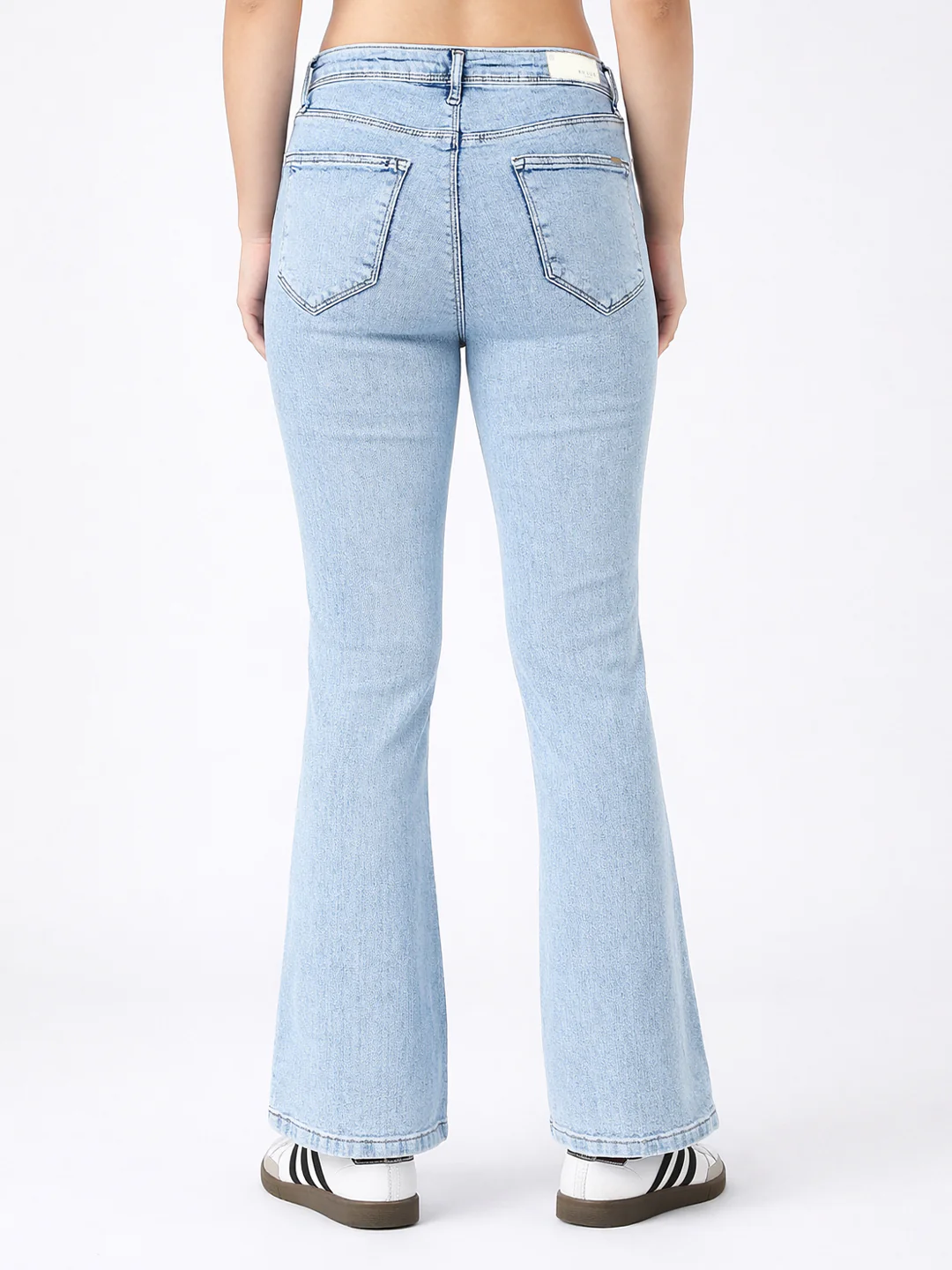 Women Light Blue High-Rise Mini Flare Jeans - Image 3