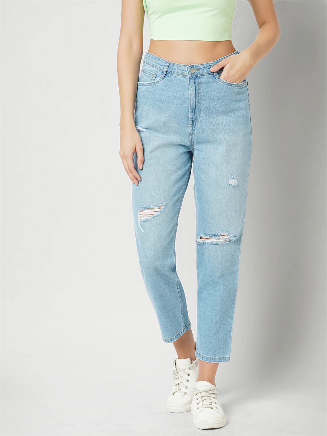 Women Light Blue High-Rise Mom Fit Jeans - Image 2