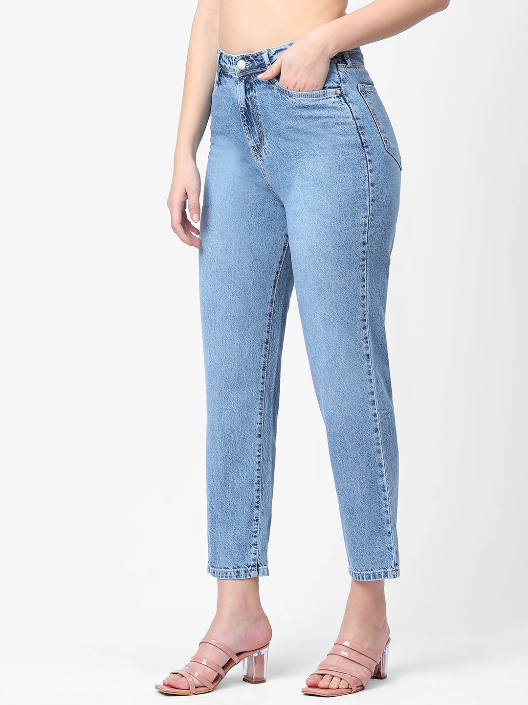 Women Light Blue High-Rise Mom Fit Jeans - Image 5
