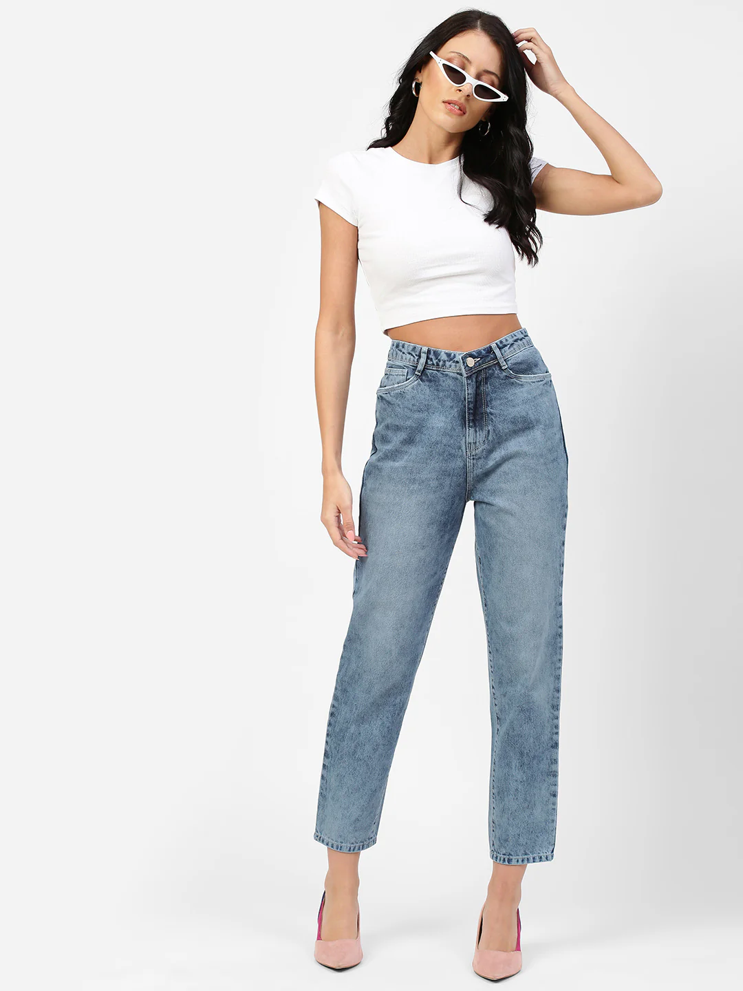 Women Light Blue High-Rise Mom Fit Jeans - Image 2