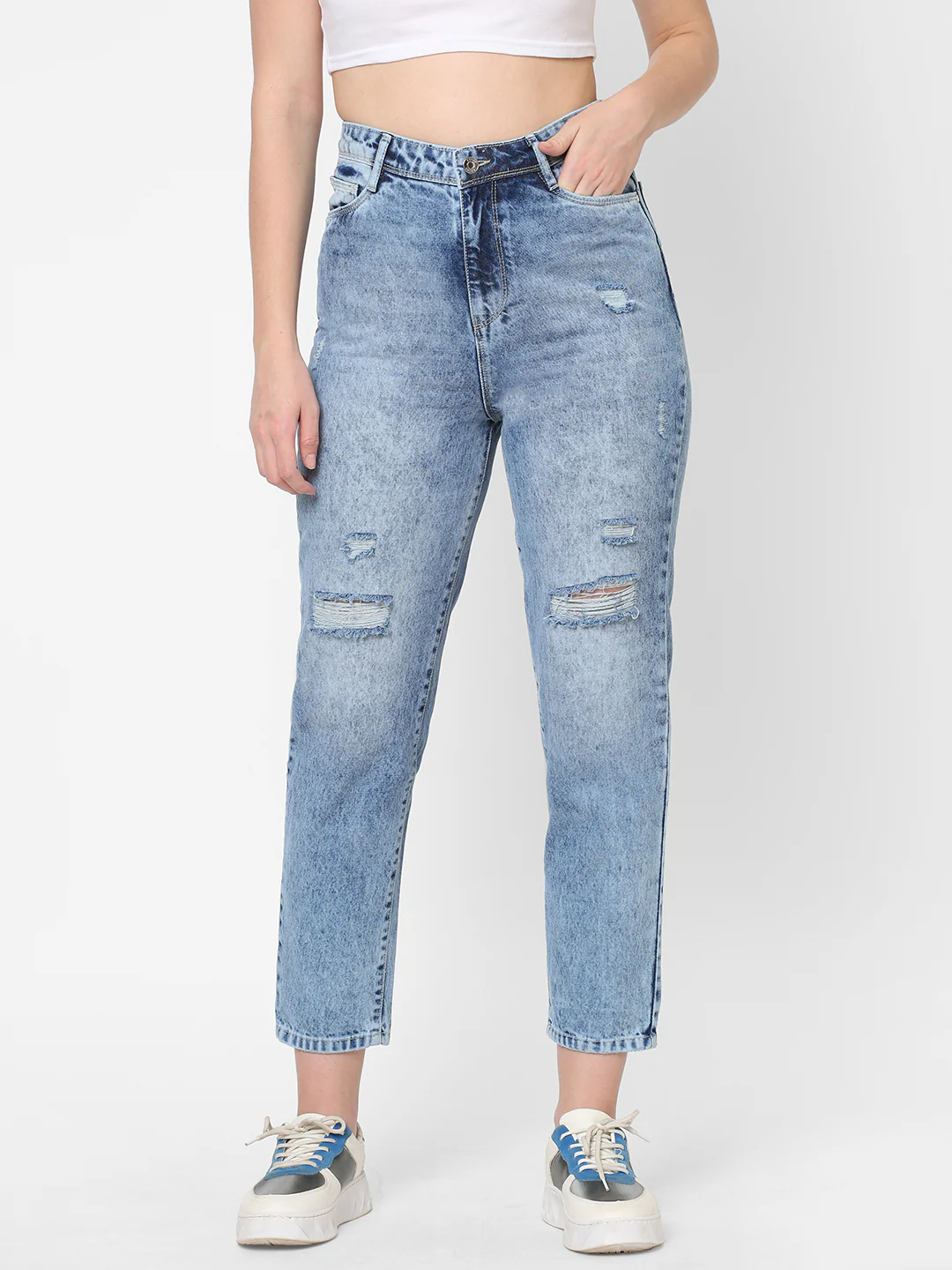 Women Light Blue High-Rise Mom Fit Jeans - Image 2
