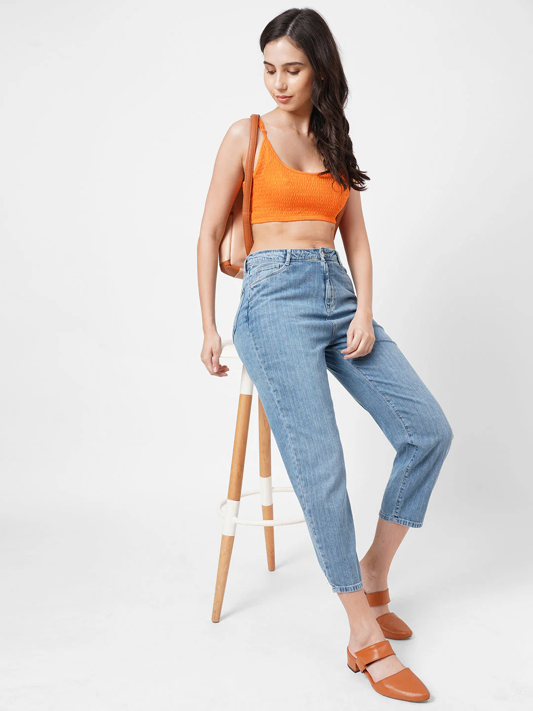 Women Light Blue High-Rise Mom Fit Jeans
